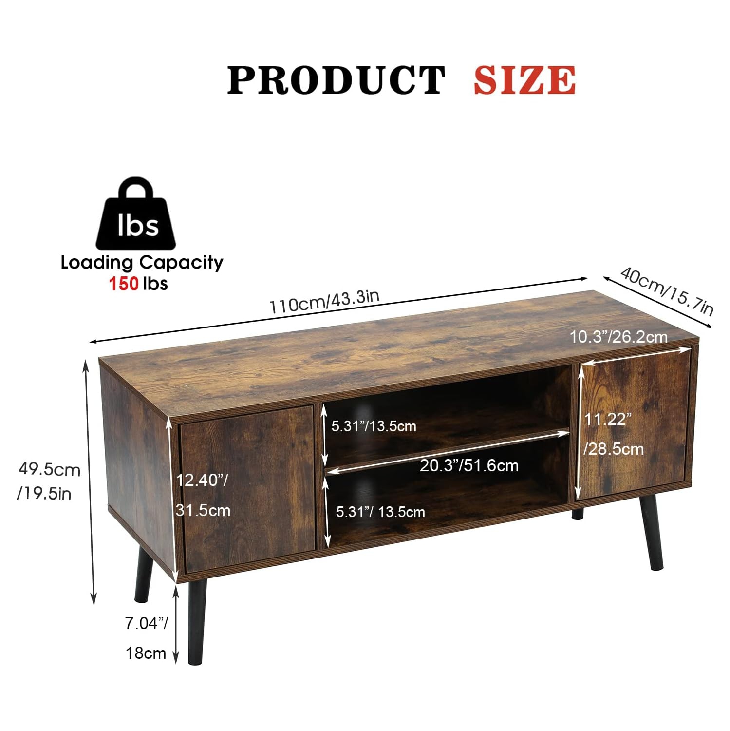 HOMEFORT Mid-Century TV Console Table,