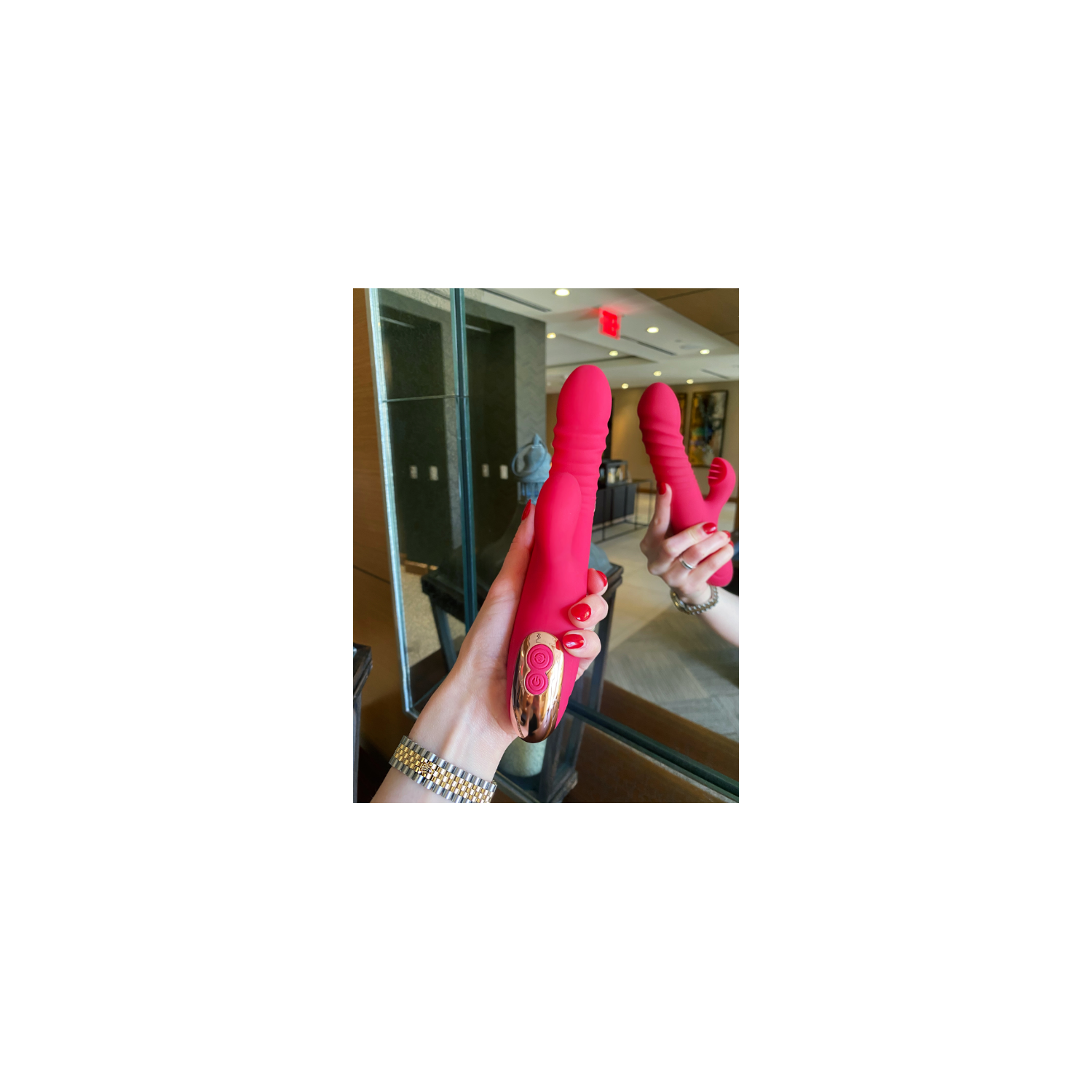 V For Vibes Thrusting Dildo, Thrusting Vibrator Luna - Red