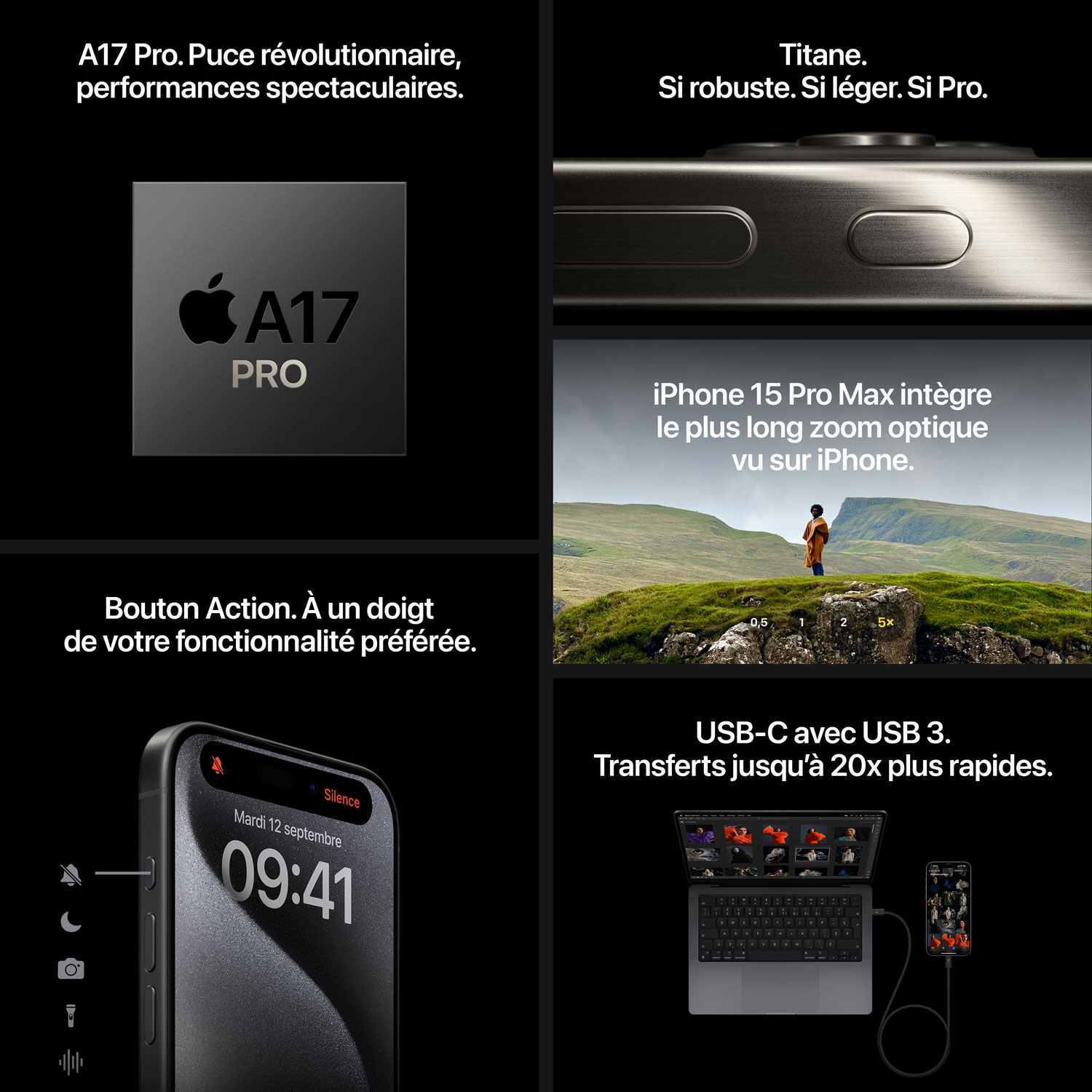iPhone 15 Pro de 256 Go d'Apple avec TELUS - Titane noir - Financement mensuel