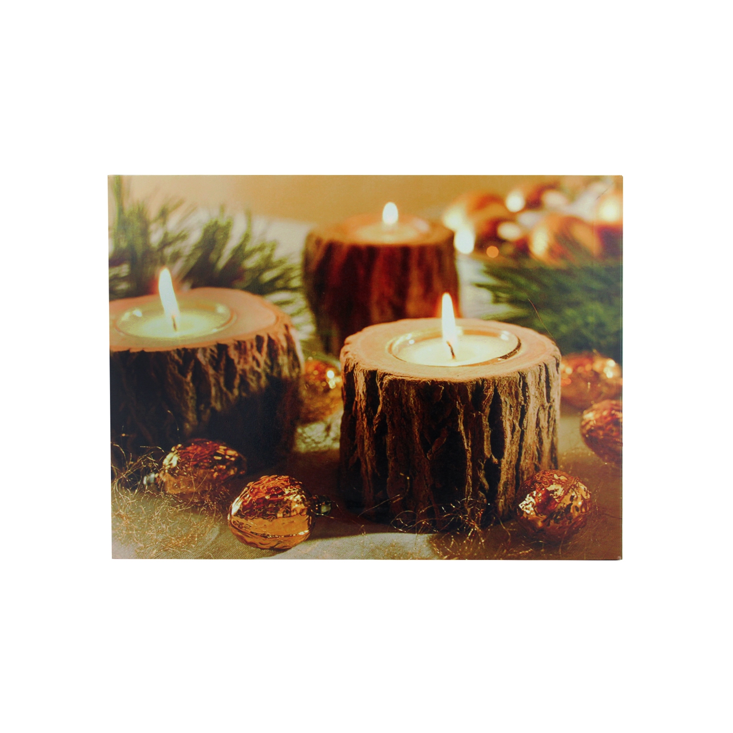 15.75" LED Flickering Rustic Lodge Woodland Candles Canvas Wall Art