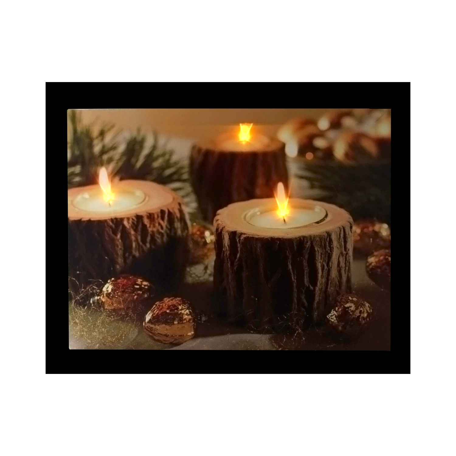 15.75" LED Flickering Rustic Lodge Woodland Candles Canvas Wall Art