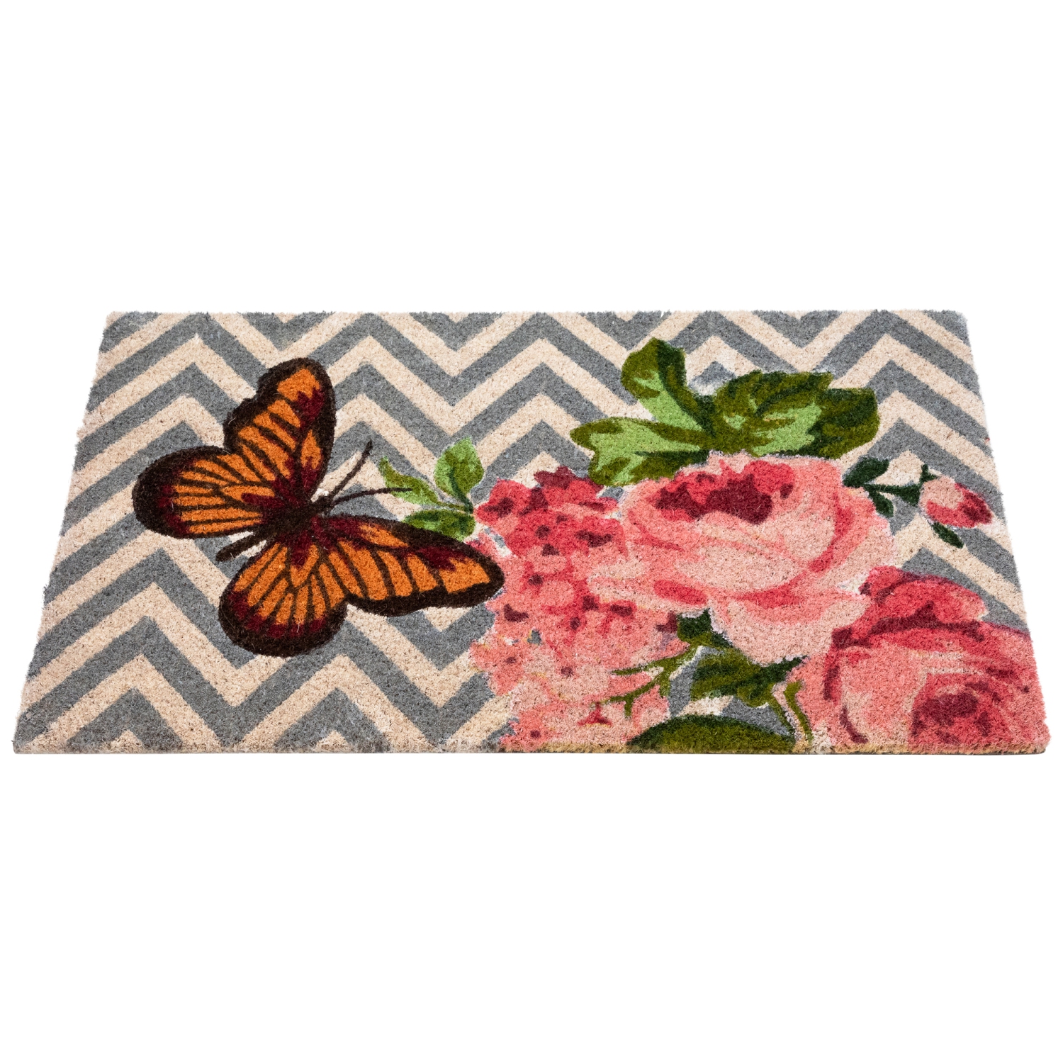 Coir Rose with a Butterfly Chevron Spring Door Mat 18" x 30"