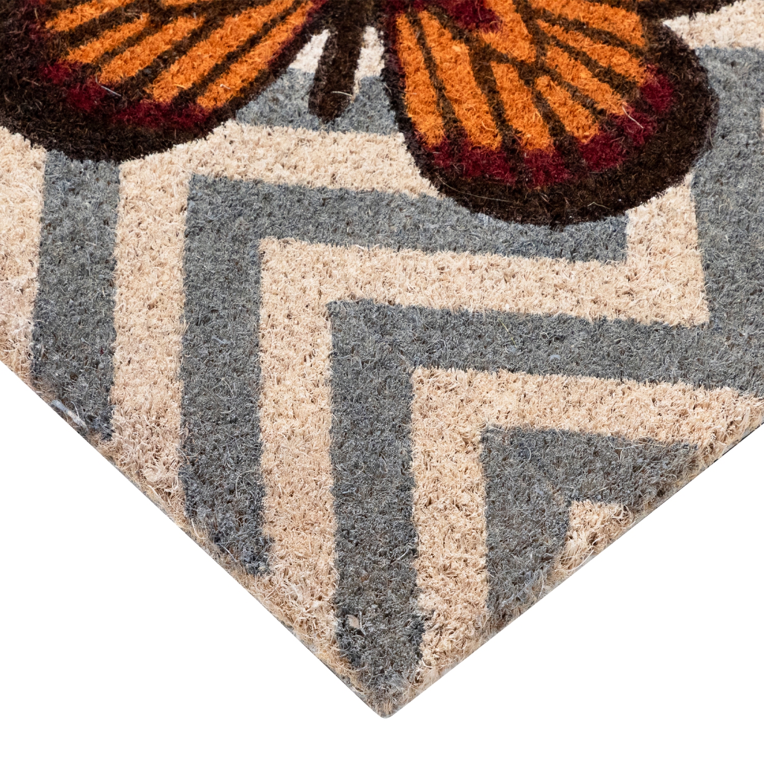 Coir Rose with a Butterfly Chevron Spring Door Mat 18" x 30"