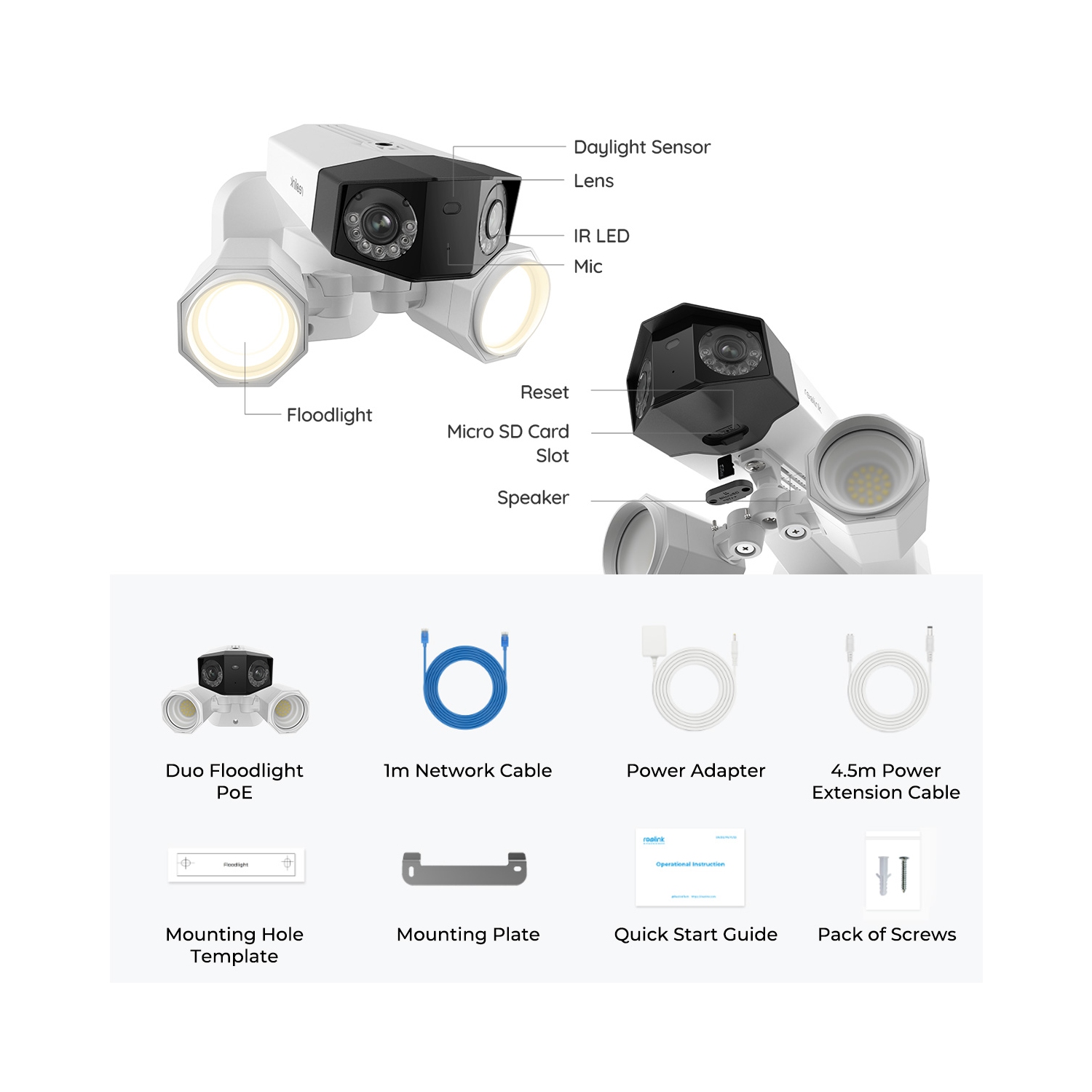 Reolink 4K 180° Dual Lens Floodlight Security Camera, Person/Vehicle Detection, Color Night Vision, Two-Way Audio, Power over Ethernet