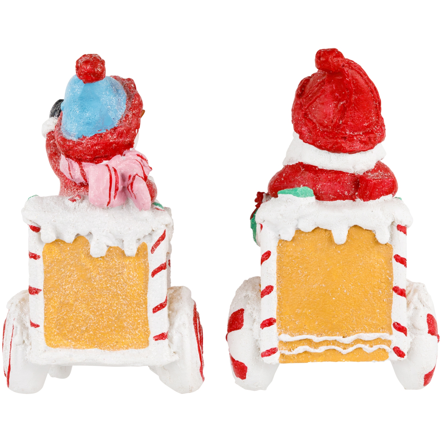 Santa and Snowman on Gingerbread Train Car Christmas Figurines - 6.75" - Set of 2