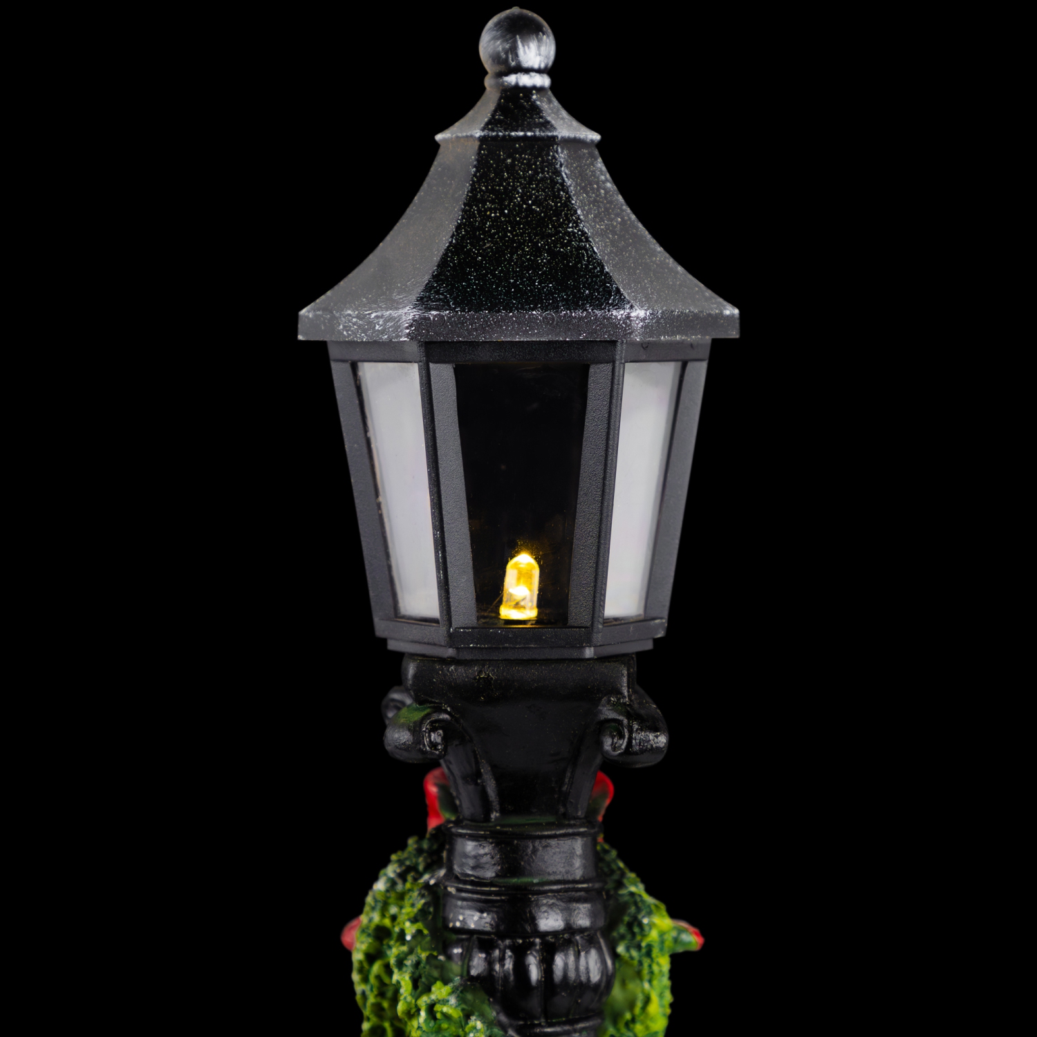 Glittered Snow Couple Under Lighted Street Lamp Christmas Decoration - 14"