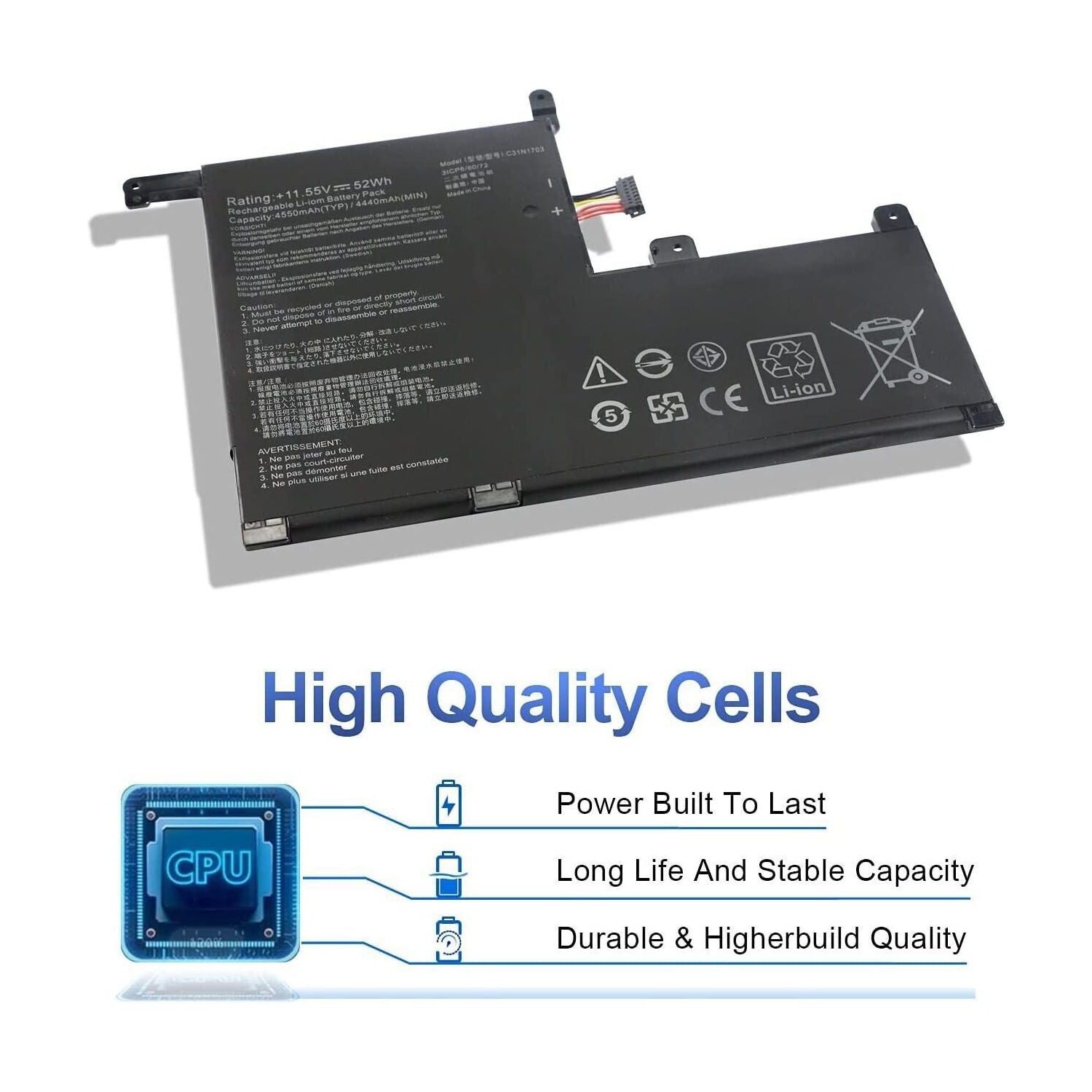 High-Performance Asus 0B200-02650100 C31N1703 Laptop Battery - 52WH Capacity