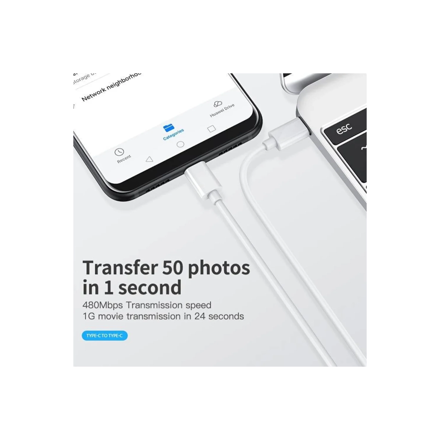 20-120W PD Quick Charge USB-C Cable: Super-Fast Charging for Android, Tablet, Laptop - Power Delivery Technology- 1m 3.3 feet