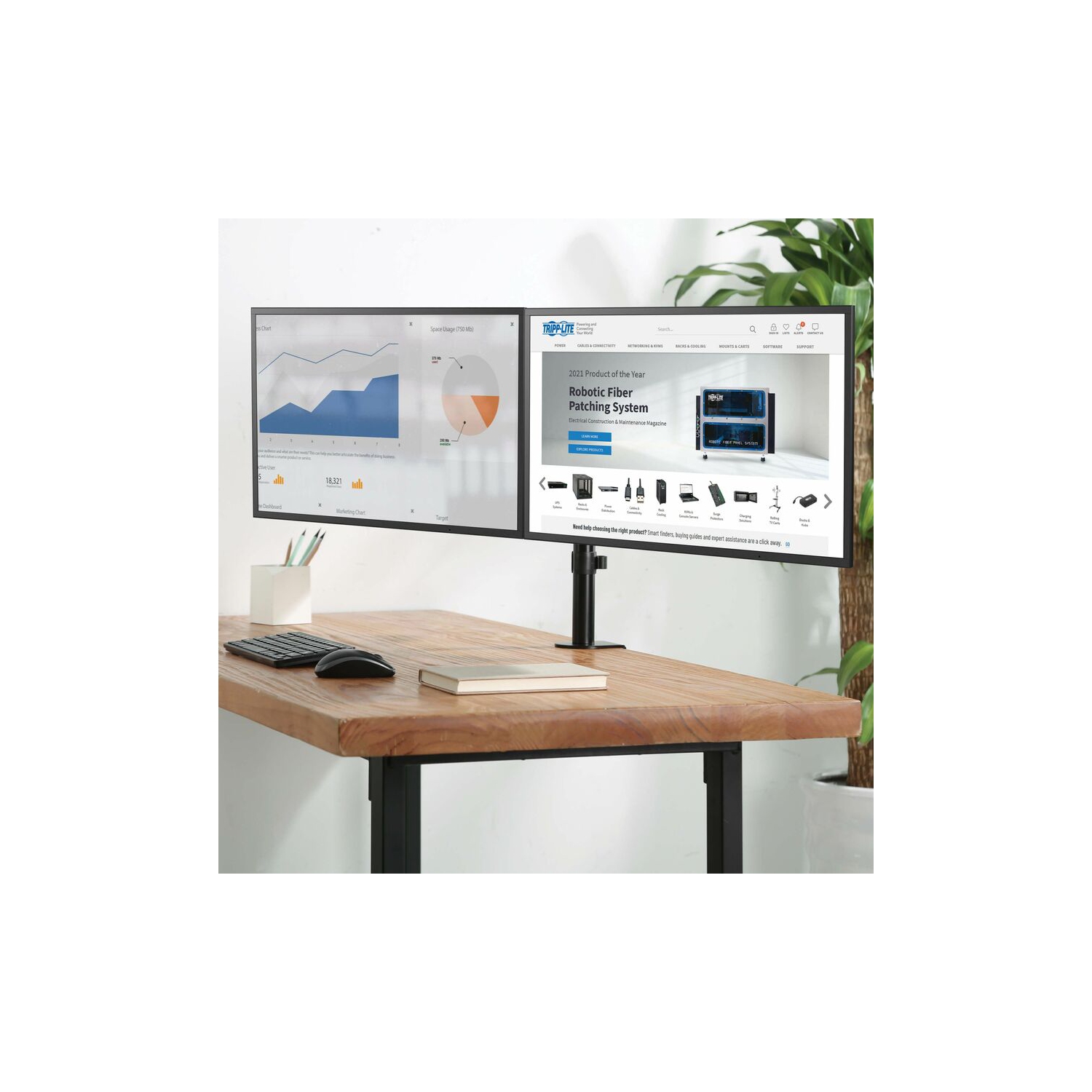 Tripp Lite – Pince de bureau à bras flexible pour deux moniteurs DDR1327SDFC-1 d'Eaton pour écrans de 13 à 27&nbsp;po