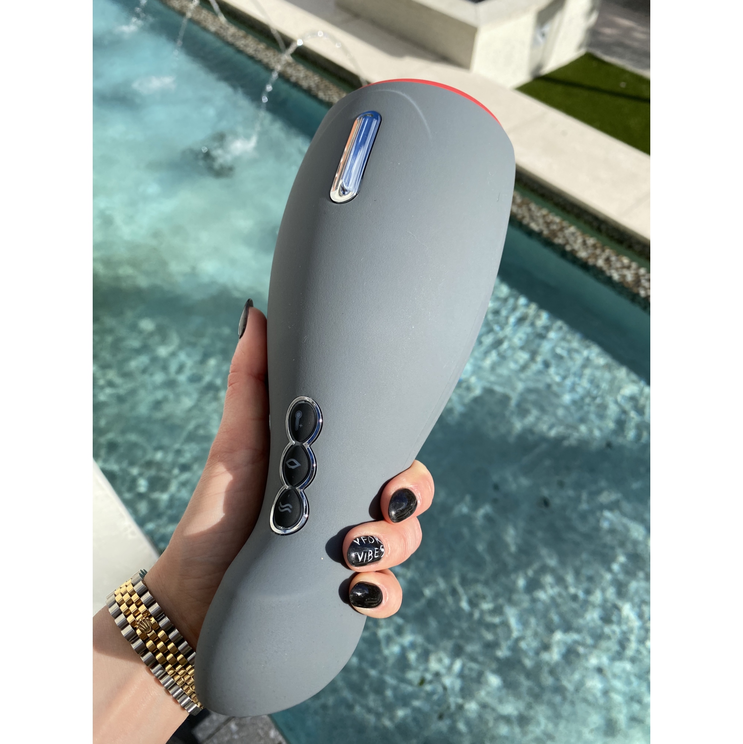 V For Vibes Heated Male Masturbator Mars - Gray and Red