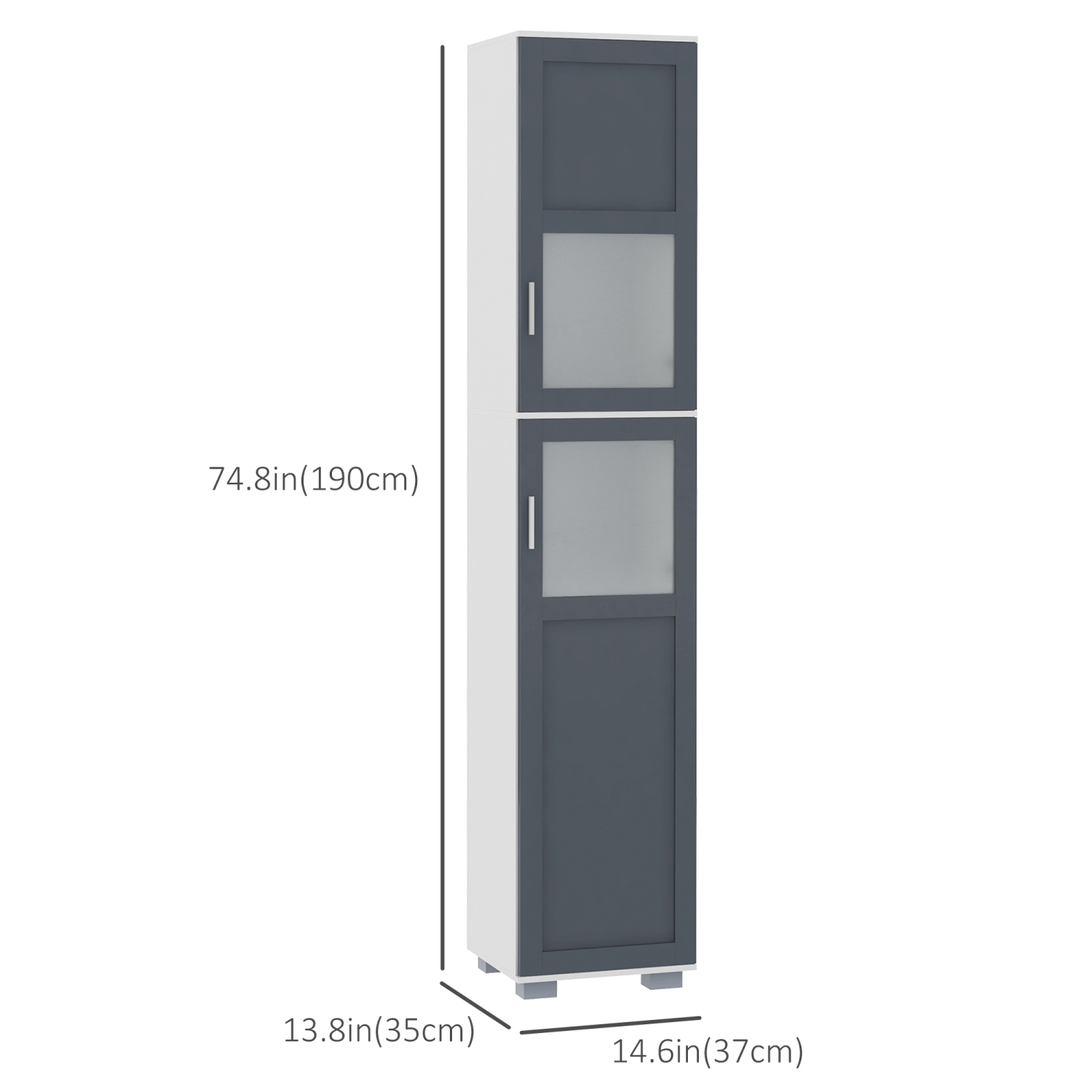 kleankin 75" Tall Bathroom Storage Cabinet, Narrow Bathroom Cabinet with 2 Cupboards, Matte Glass Doors and Adjustable Shelves, Freestanding Linen