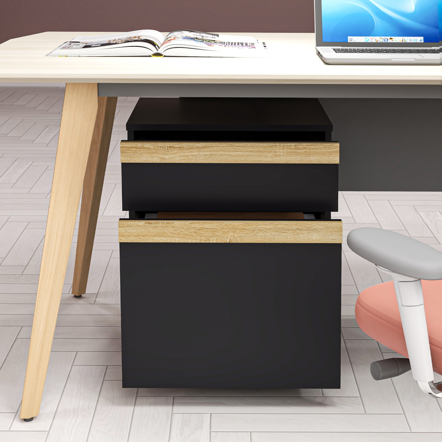 Vinsetto – Classeur vertical pour le bureau à domicile, classeur à 5 roulettes, support pour imprimante avec 2 tiroirs pour les dossiers de format