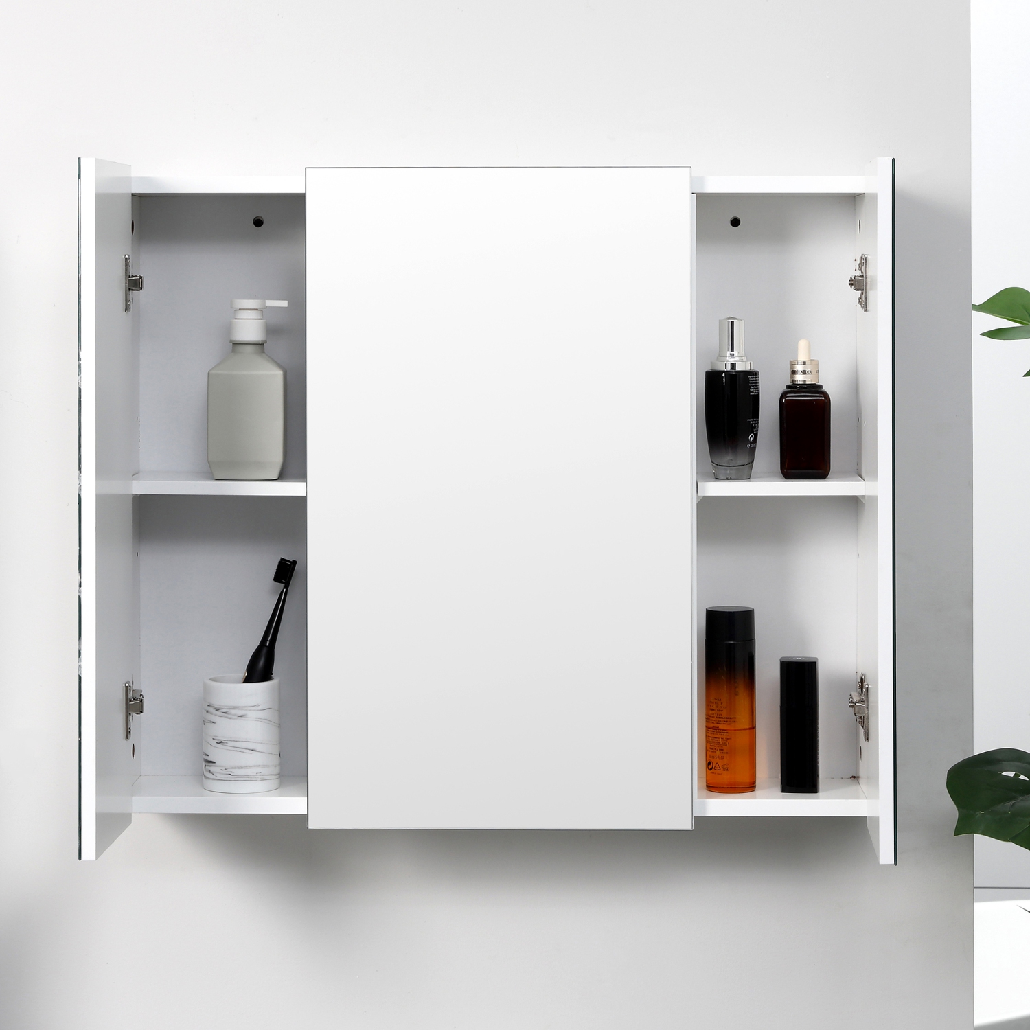 kleankin 28" x 24" Medicine Cabinet, Wall Mounted Bathroom Mirror Cabinet with Mirrored Doors, Adjustable Shelves, White