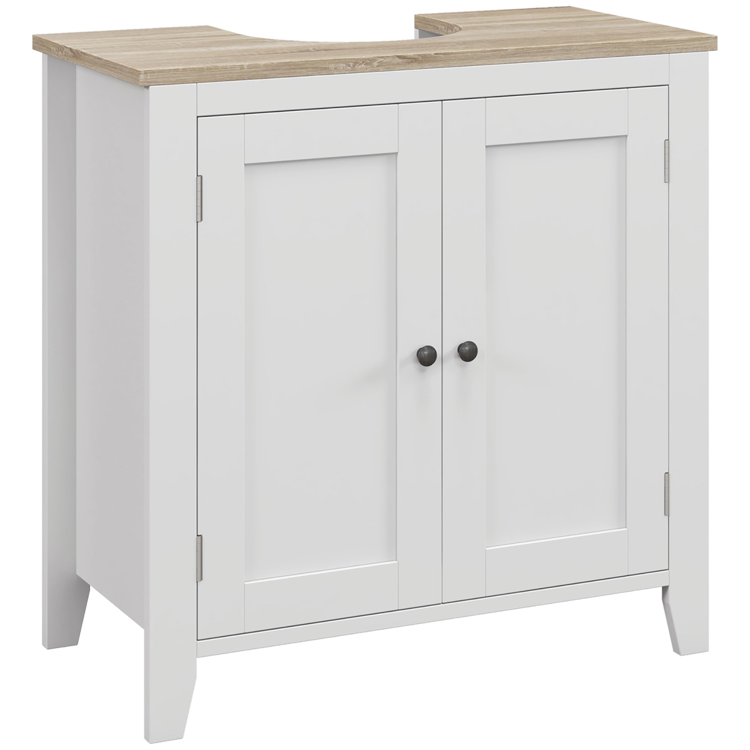 kleankin Bathroom Vanity, Floor Standing Bathroom Vanity Cabinet, Pedestal Sink Storage Cabinet with Adjustable Shelf, Double Doors, White and Natural