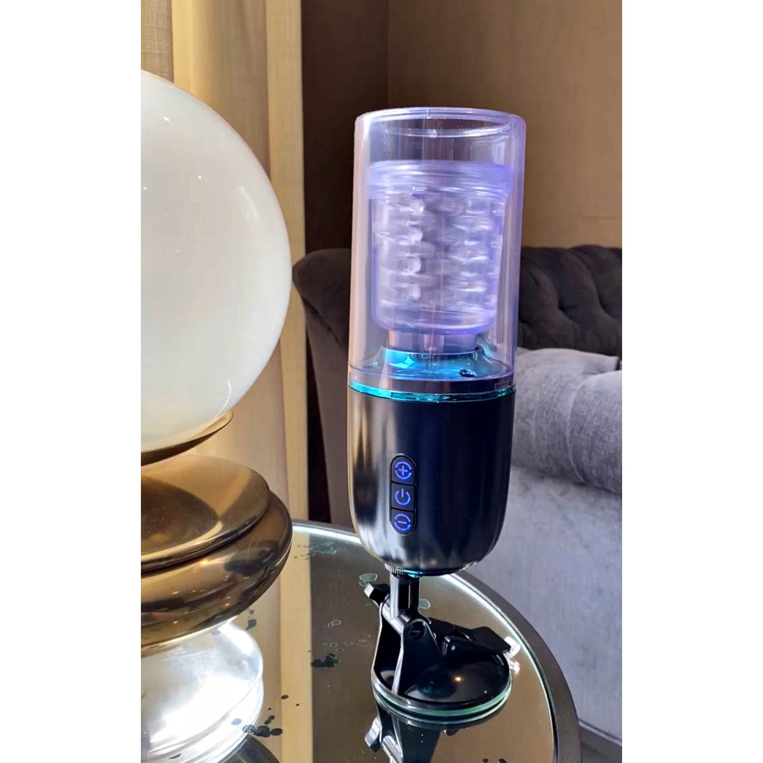 V For Vibes Automatic Male Masturbator Neptune - Black, Clear Blue