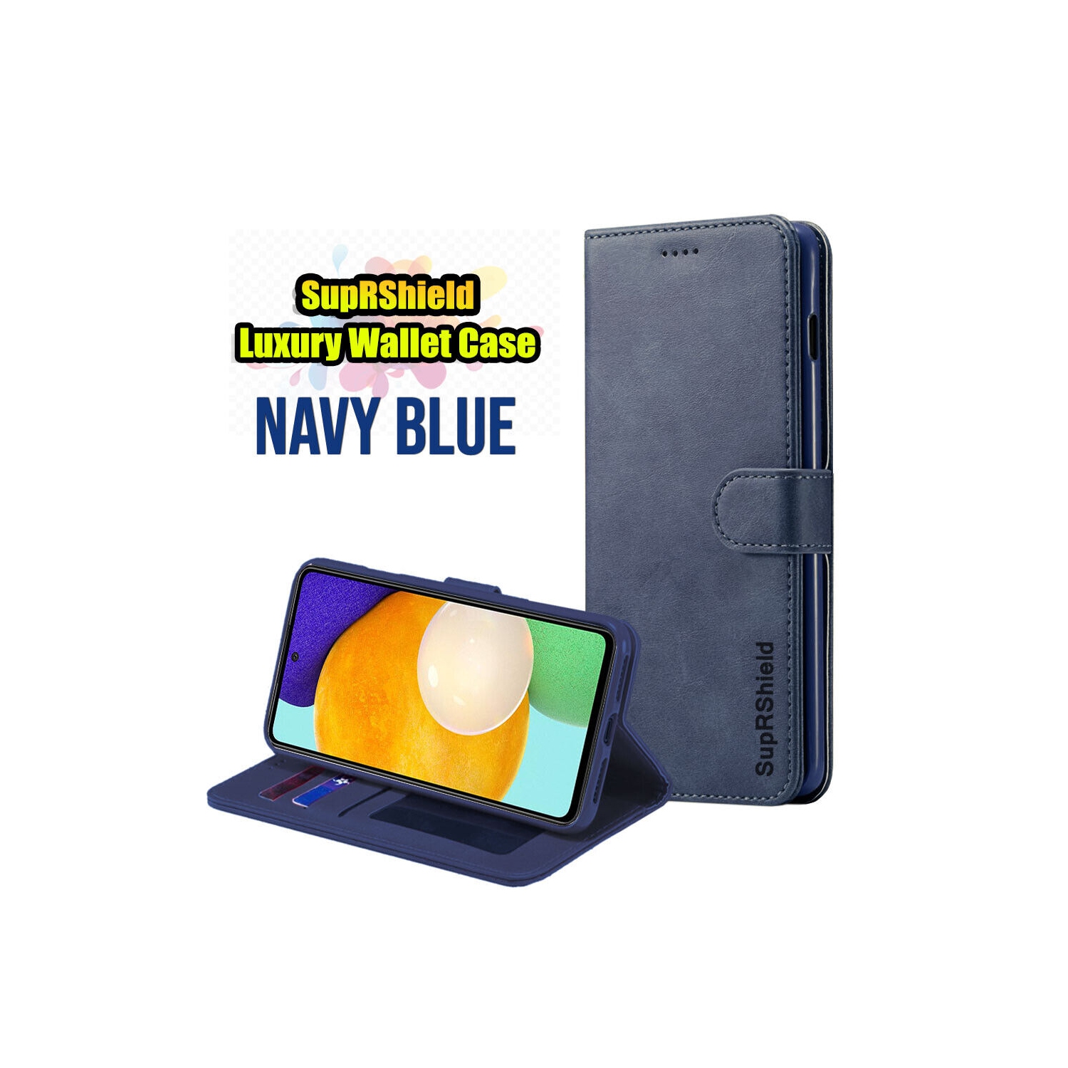 Magnetic Card Slot Leather Folio Wallet Flip Case Cover for Samsung Galaxy A52 5G - Blue