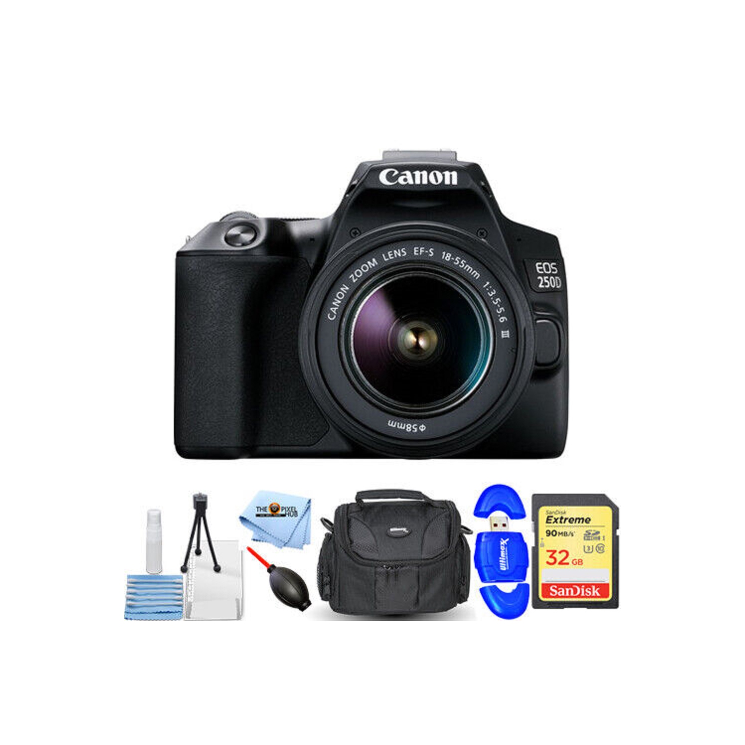 Canon EOS 250D/Rebel SL3 with 18-55mm f/3.5-5.6 III Lens - Essential 32GB Bundle