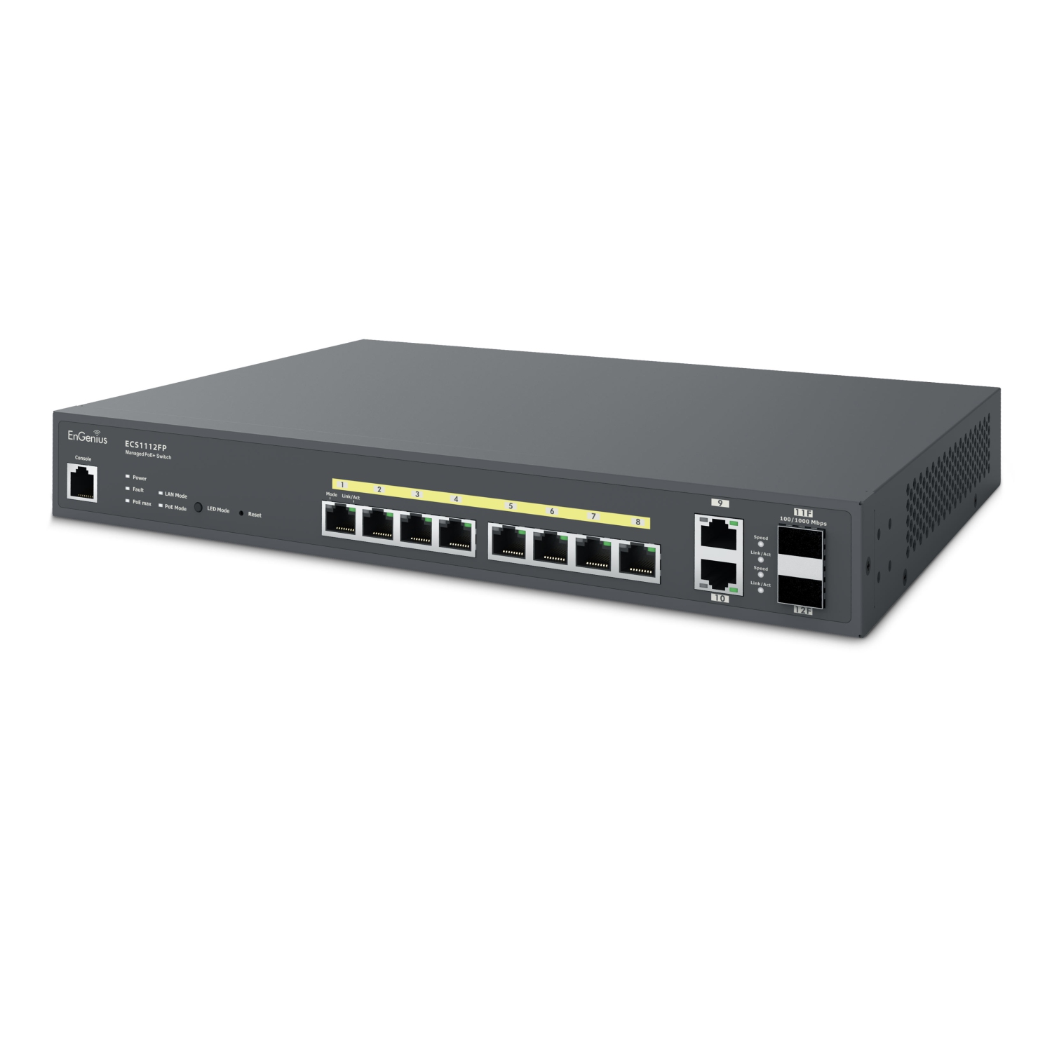 EnGenius – Commutateur PoE+ Gigabit 8 L2 à ports, 1U ports, montage sur bâti, 13 po, 2 ports SFP, 802,3af/AT, 130&nbsp;W,