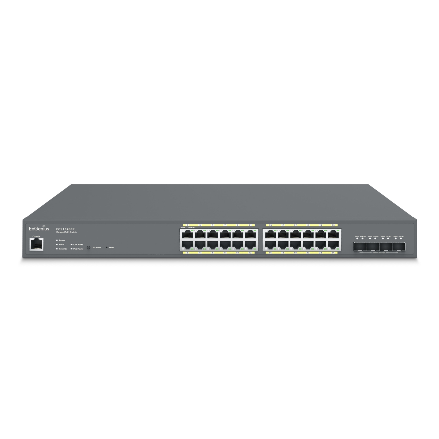 EnGenius 24-Port Cloud Managed 1U Rack-Mount 19" Gigabit L2 PoE+ Switch, 4x10Gb SFP+, 802.3af/at, 410W-(ECS1528FP)