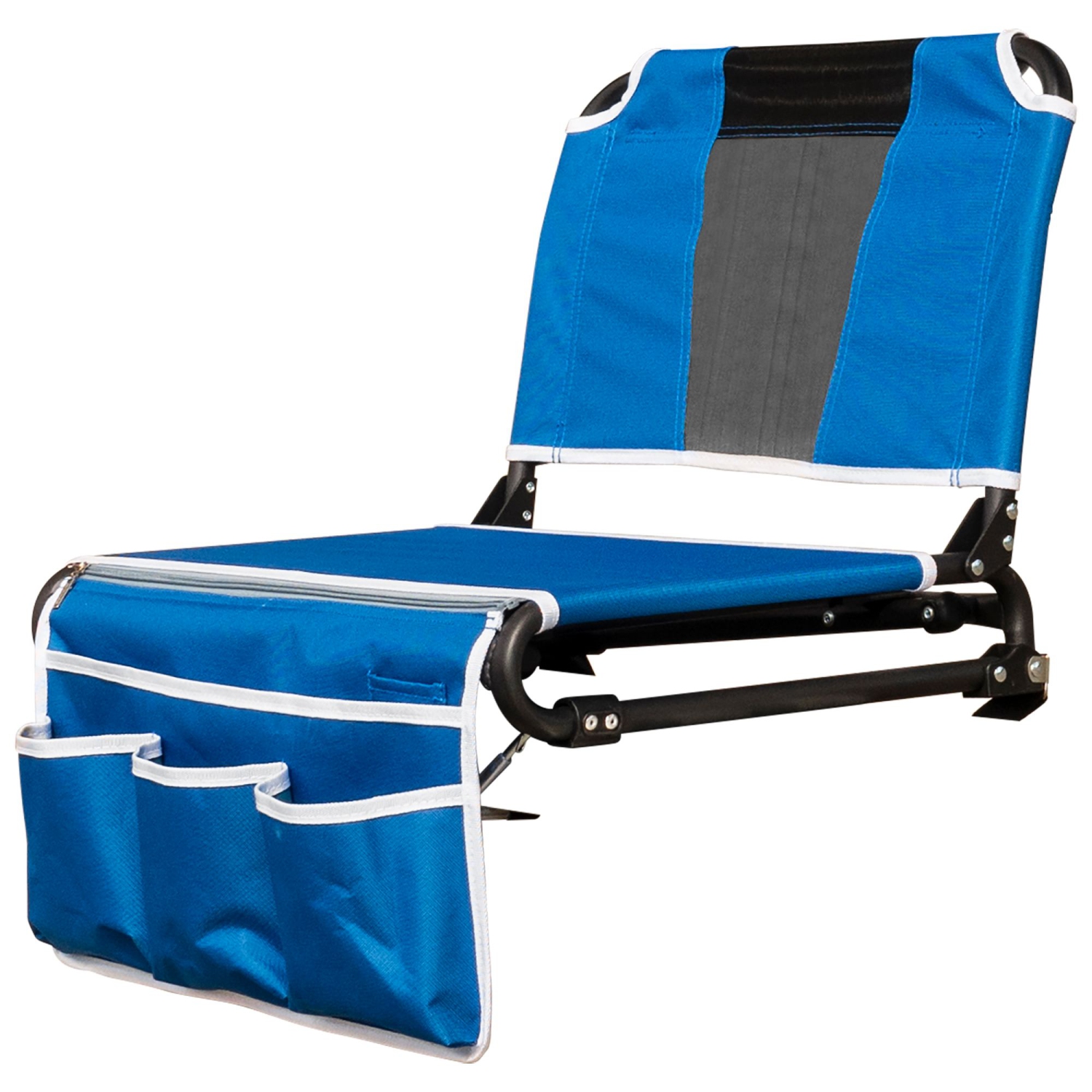 21" Blue and Black Outdoor Folding Bleacher Chair