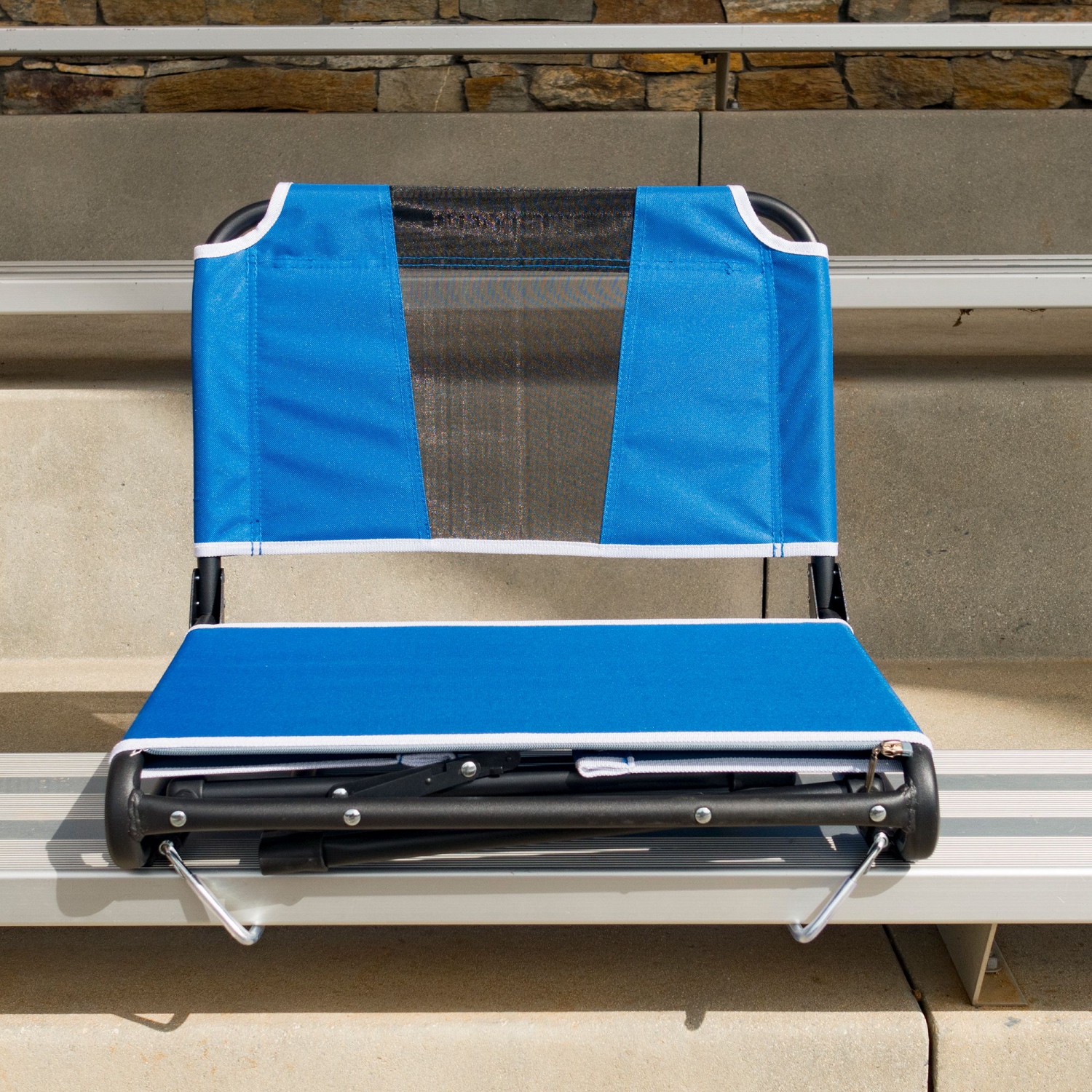 21" Blue and Black Outdoor Folding Bleacher Chair