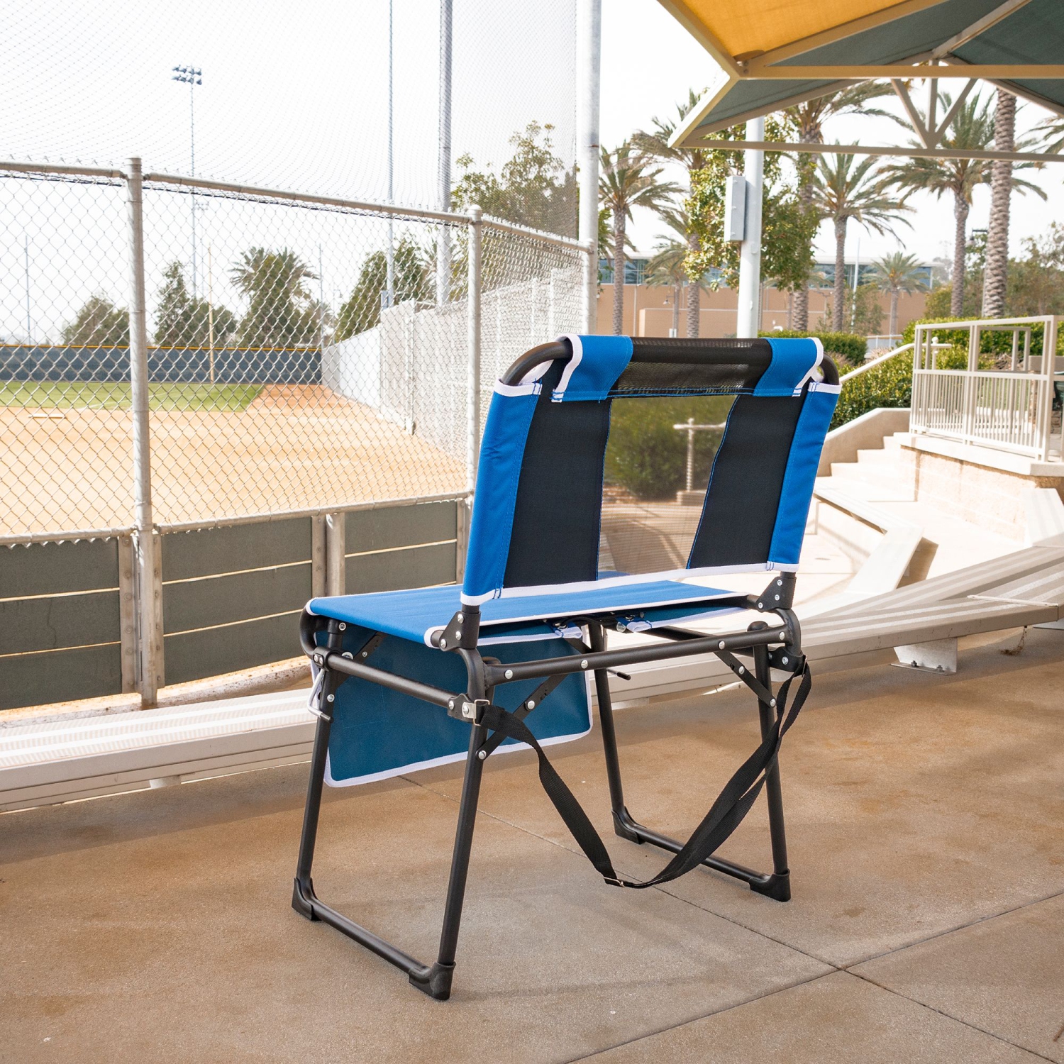 21" Blue and Black Outdoor Folding Bleacher Chair