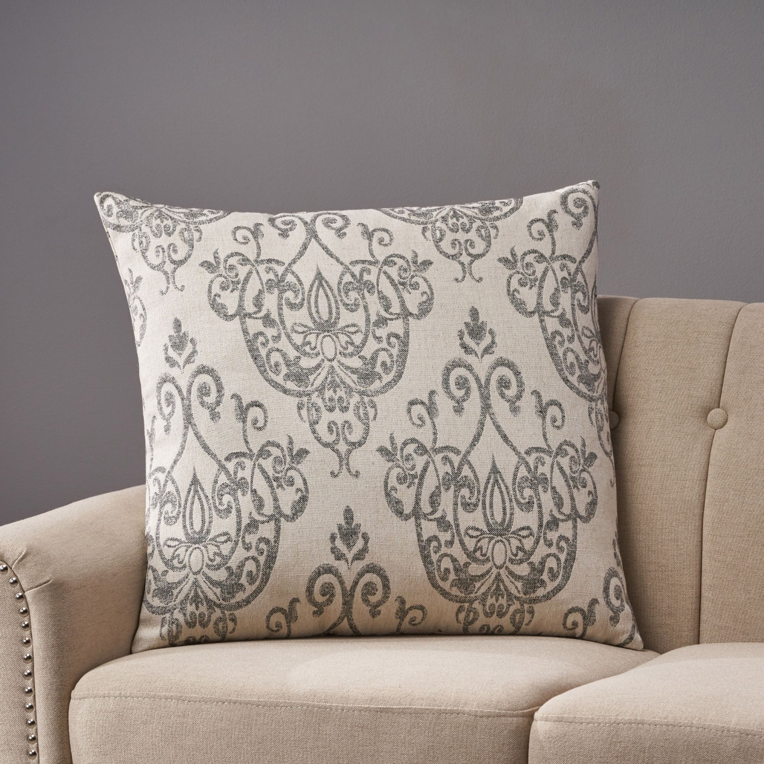 Housse de coussin décoratif carrée contemporaine grise de 25 po