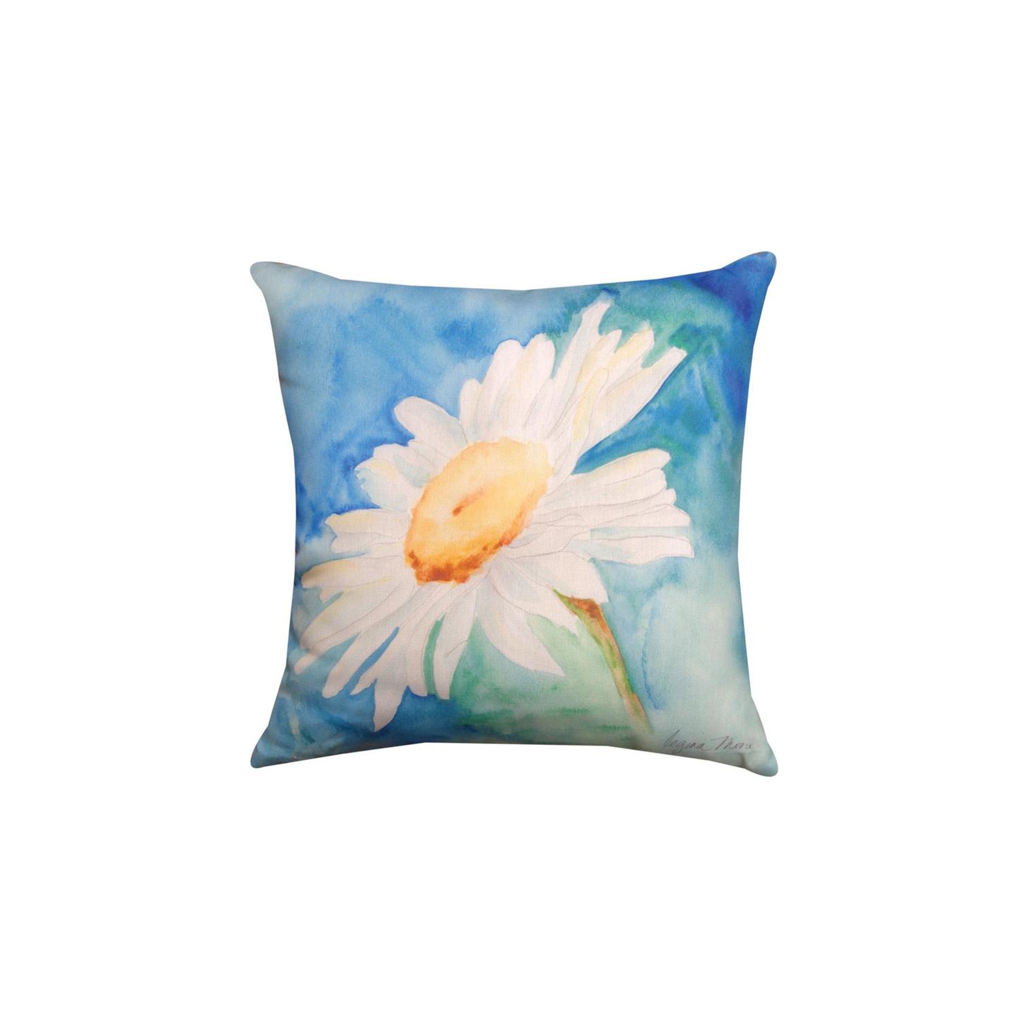 18" Blue and White Daisy Knife Edged Square Throw Pillow