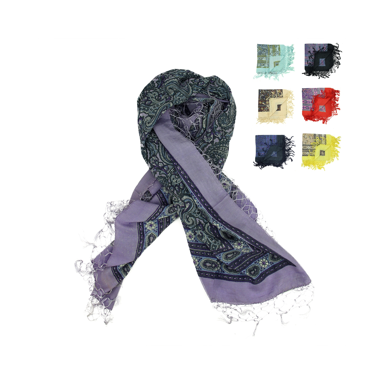 Club Pack de 12 châles stylisés contemporains colorés et stylisés pour femmes avec franges, 41 x 41 po