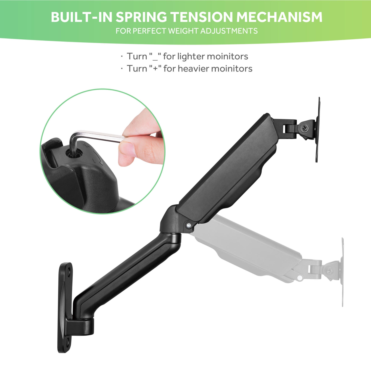 17"-32" Single Arm Wall Monitor Mount with High Load Up To 20lbs,Wall Mount Bracket Adjustable Gas Spring Single Arm Stand Max VESA 200x200mm