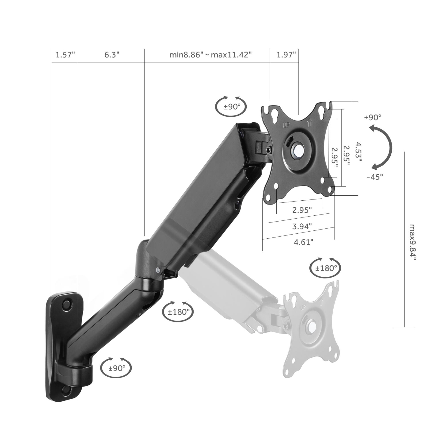 17"-32" Single Arm Wall Monitor Mount with High Load Up To 20lbs,Wall Mount Bracket Adjustable Gas Spring Single Arm Stand Max VESA 200x200mm