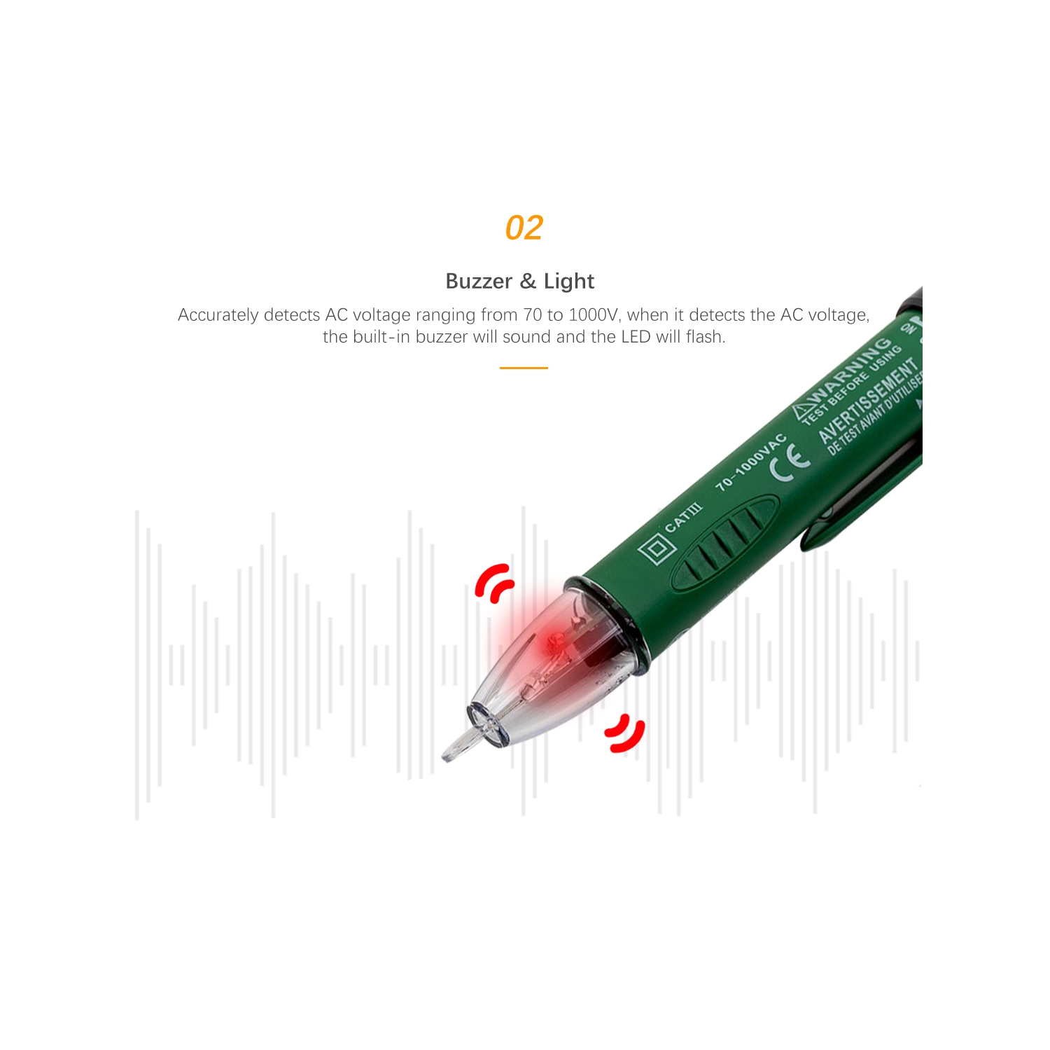 Non-Contact Voltage Circuit Tester, 70-1000V AC Voltage Detector Pen Circuit Tester Tool with Led Flashlight Beeper Pocket Clip