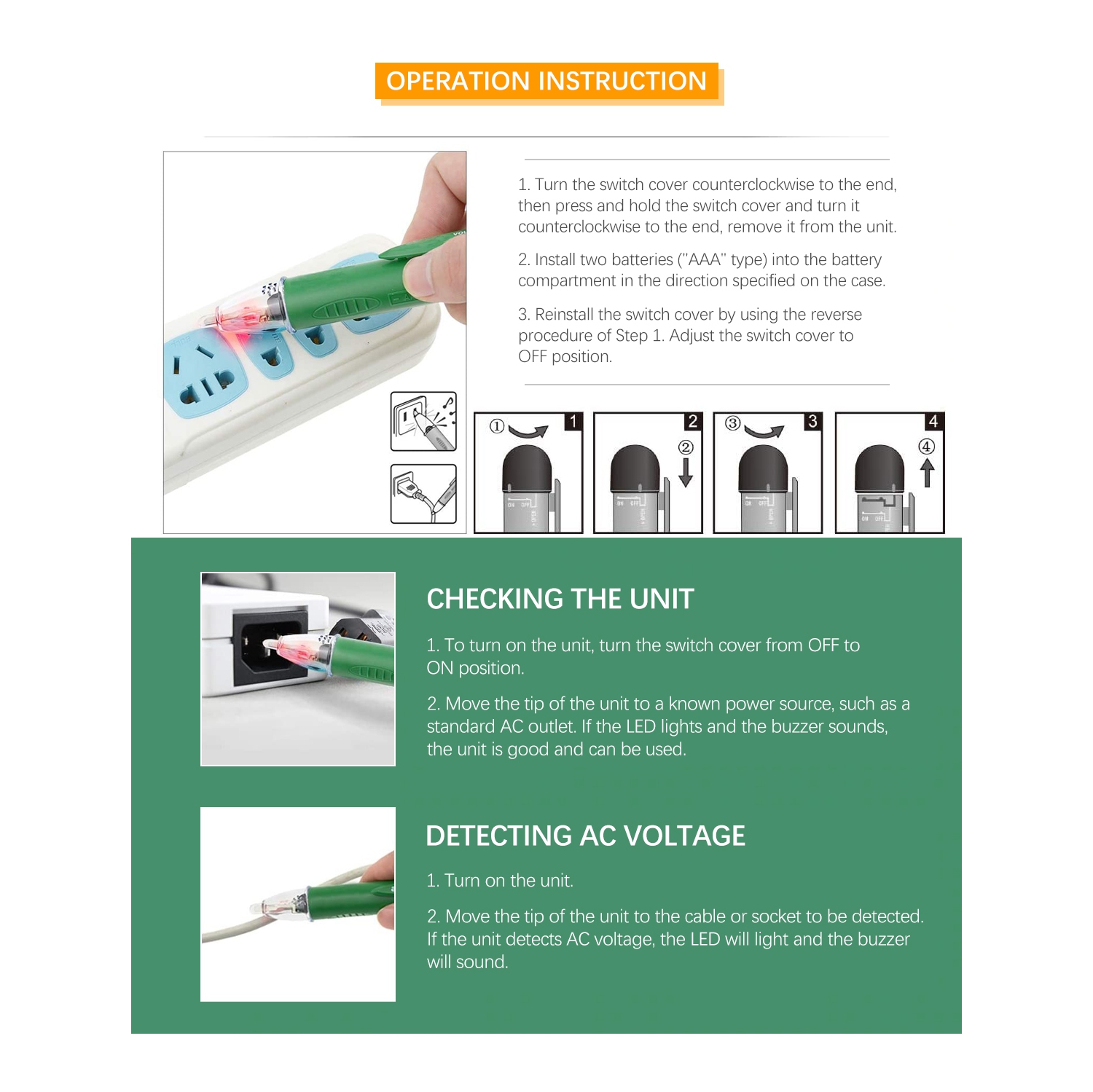 Non-Contact Voltage Circuit Tester, 70-1000V AC Voltage Detector Pen Circuit Tester Tool with Led Flashlight Beeper Pocket Clip