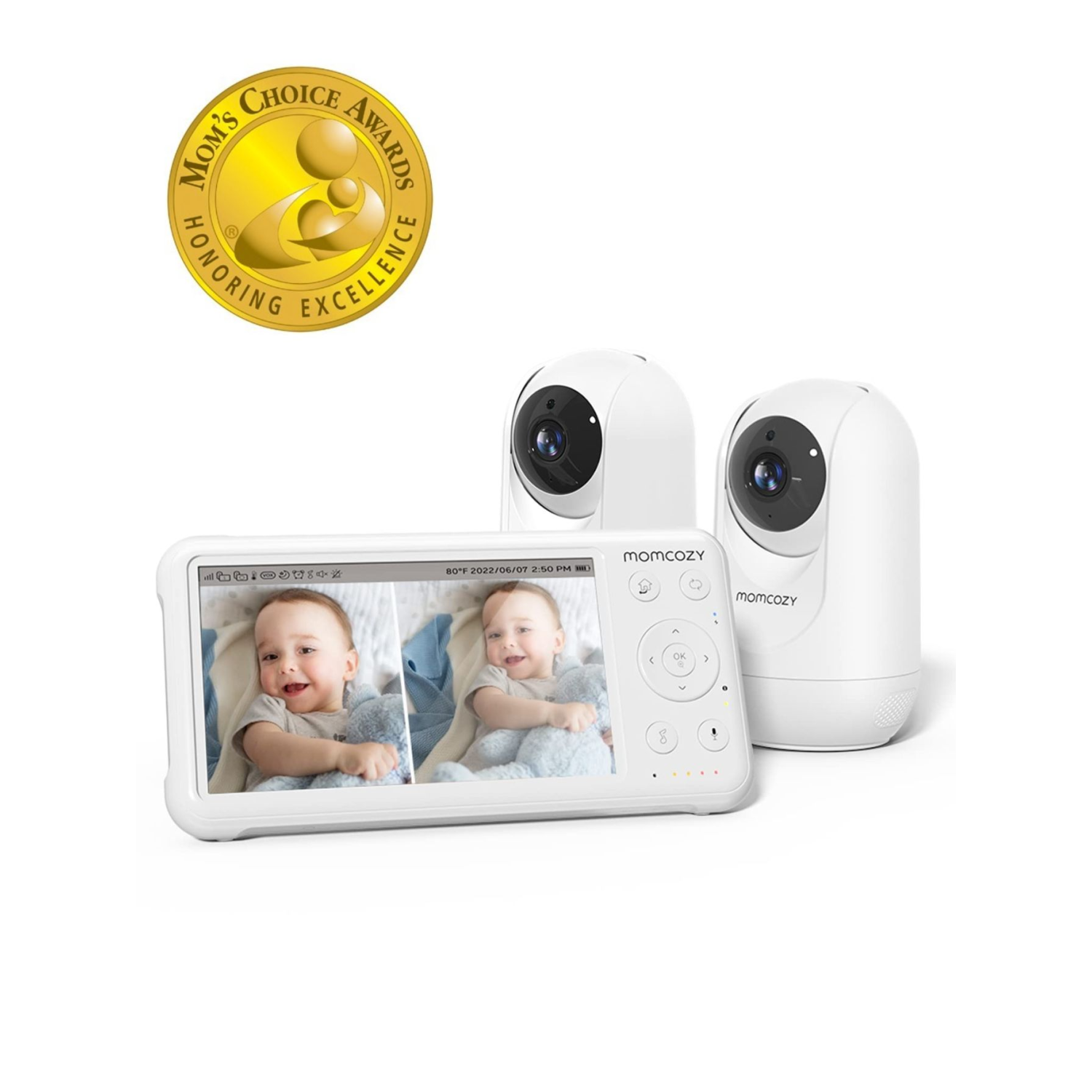 Momcozy Baby Monitor with 2 Cameras 5" 1080P Split Screen Video Baby Monitor with Camera and Audio no WiFi Infrared Night Vision 2-Way Audio