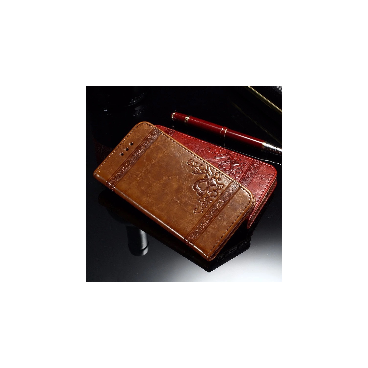 Leather Wallet Case Embossed design for iPhone 13 Pro, with Card Slots Leather Flip Phone Case Cover kickstand