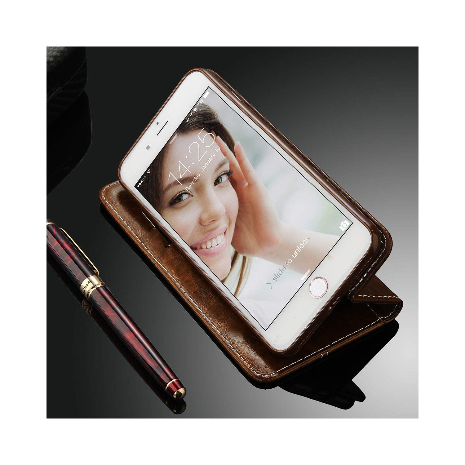 Étui portefeuille en cuir pour iPhone 13 PRO, étui à rabat en cuir béquille avec fentes pour cartes étui pour téléphone