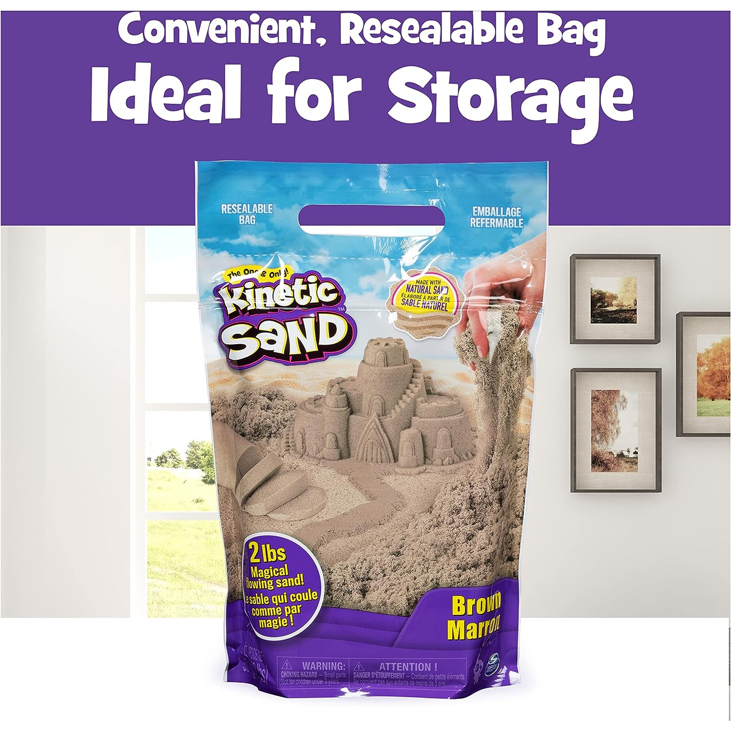 Kinetic Sand, le sable de jeu sensoriel moulable original, brun, 2&nbsp;lb. Sac refermable, 3 ans et plus