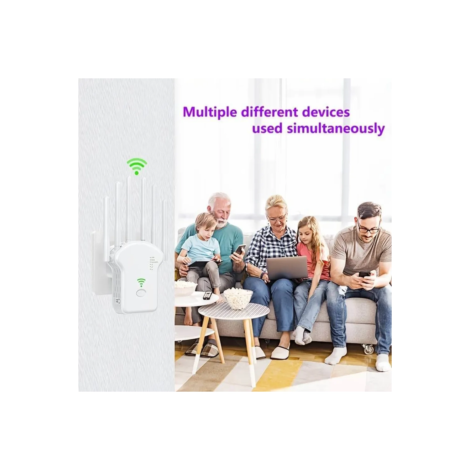 GENER 2023 WiFi Extender - Boost WiFi Signal, 300Mbps Dual Band, 3000sq.ft Coverage, 35 Devices, 4 Modes, 1-Tap Setup, 6 Antennas