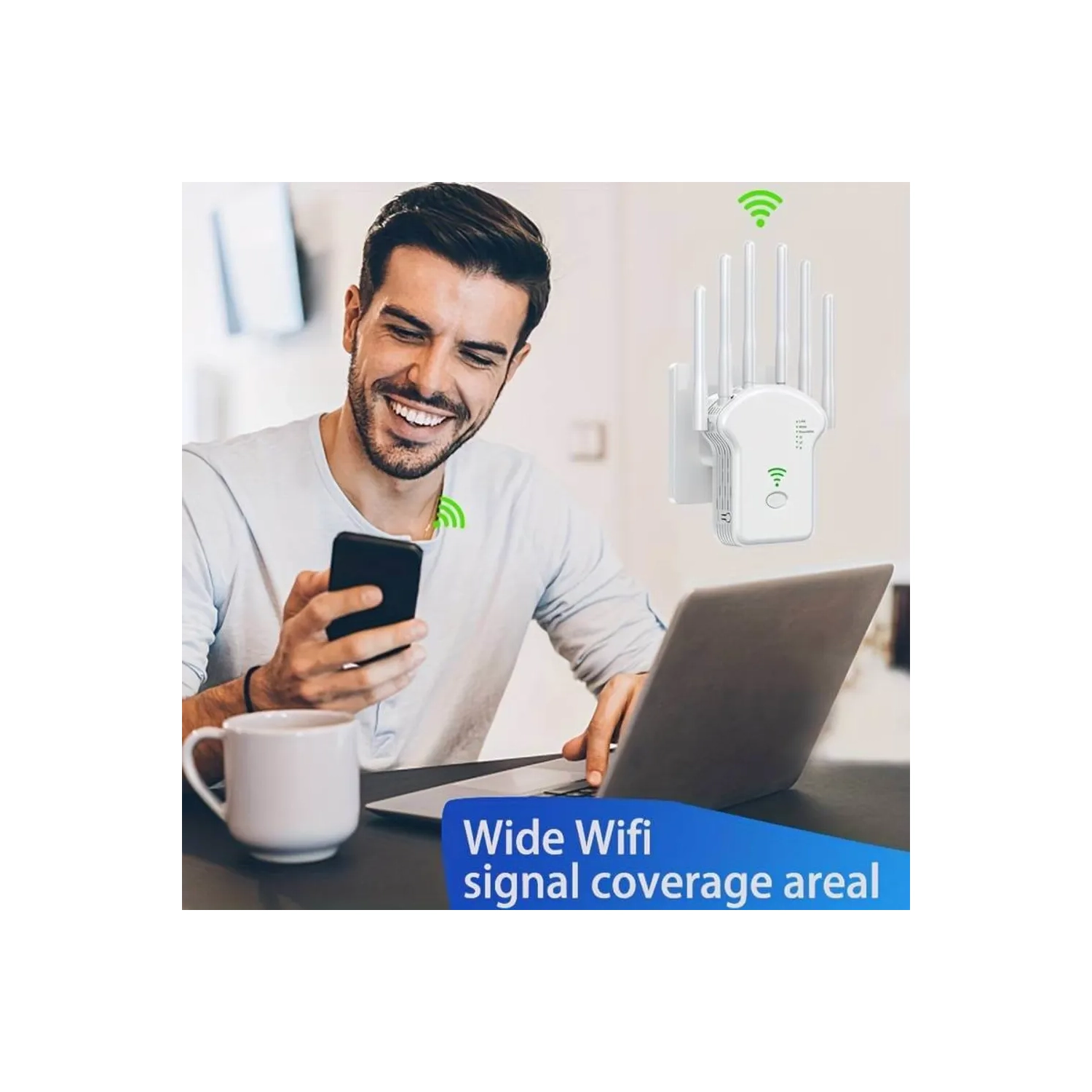 GENER 2023 WiFi Extender - Boost WiFi Signal, 300Mbps Dual Band, 3000sq.ft Coverage, 35 Devices, 4 Modes, 1-Tap Setup, 6 Antennas