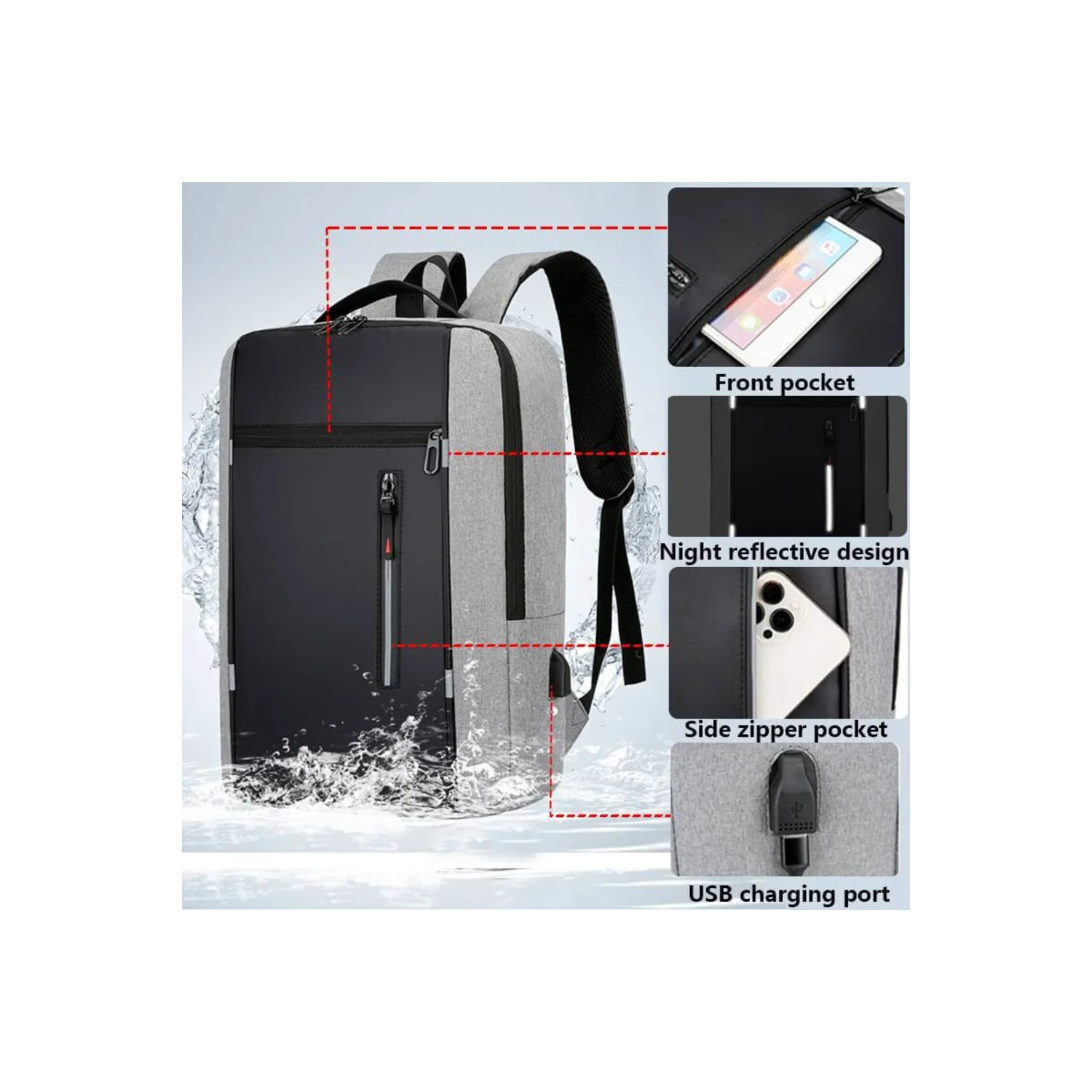 Sac à dos d'affaires hydrofuge de gener avec port de chargement USB - Sac multifonction pour portable pour le voyage