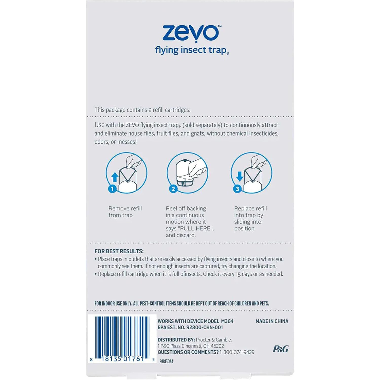 Zevo Flying Insect Trap Refill Kit | Repels Against Fruit Flies Gnats House Flies Mosquitoes and Other Insects | Model 3 |