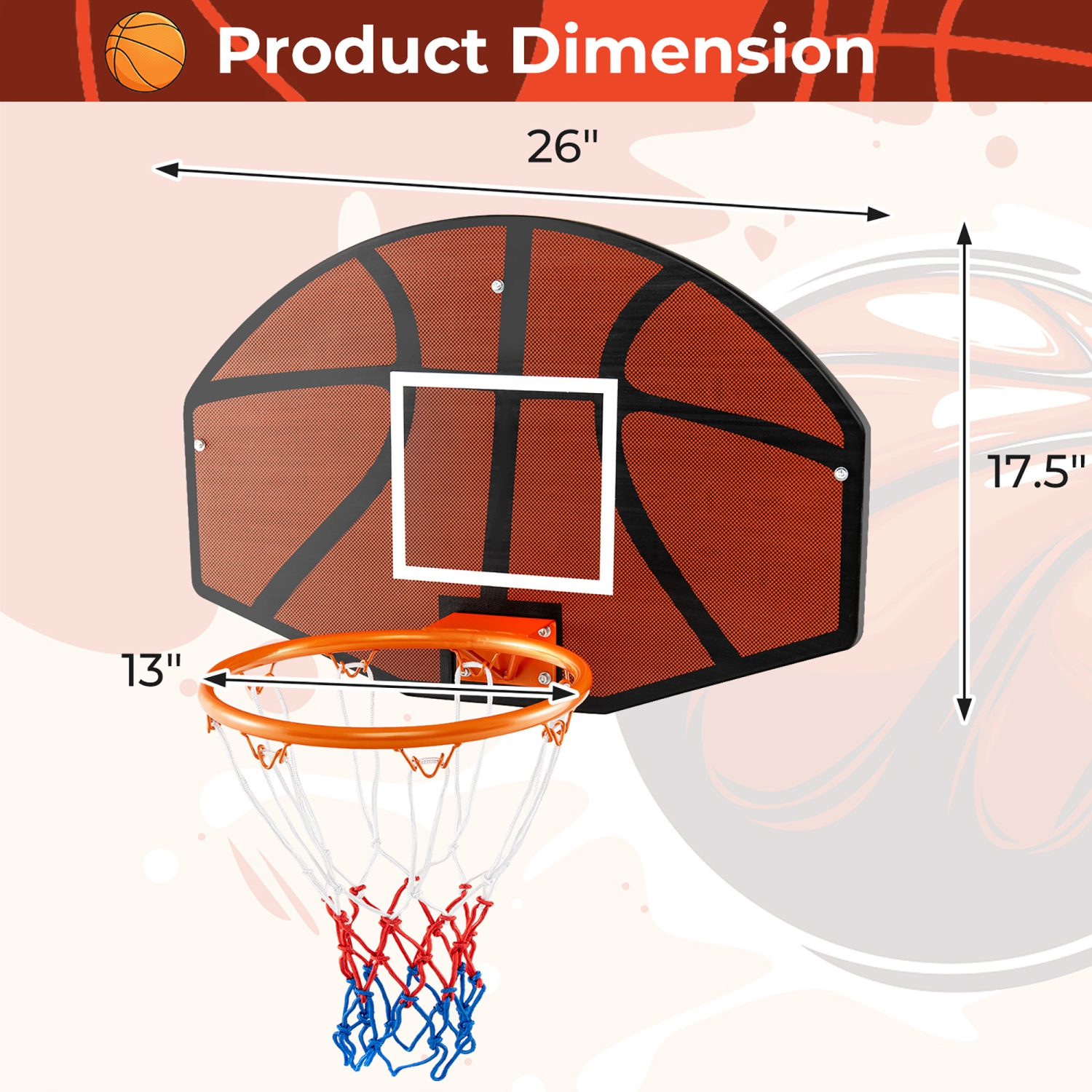 Gymax 26'' Wall Mounted Basketball Hoop Set w/Shatter-proof Backboard Indoor Toy Gift