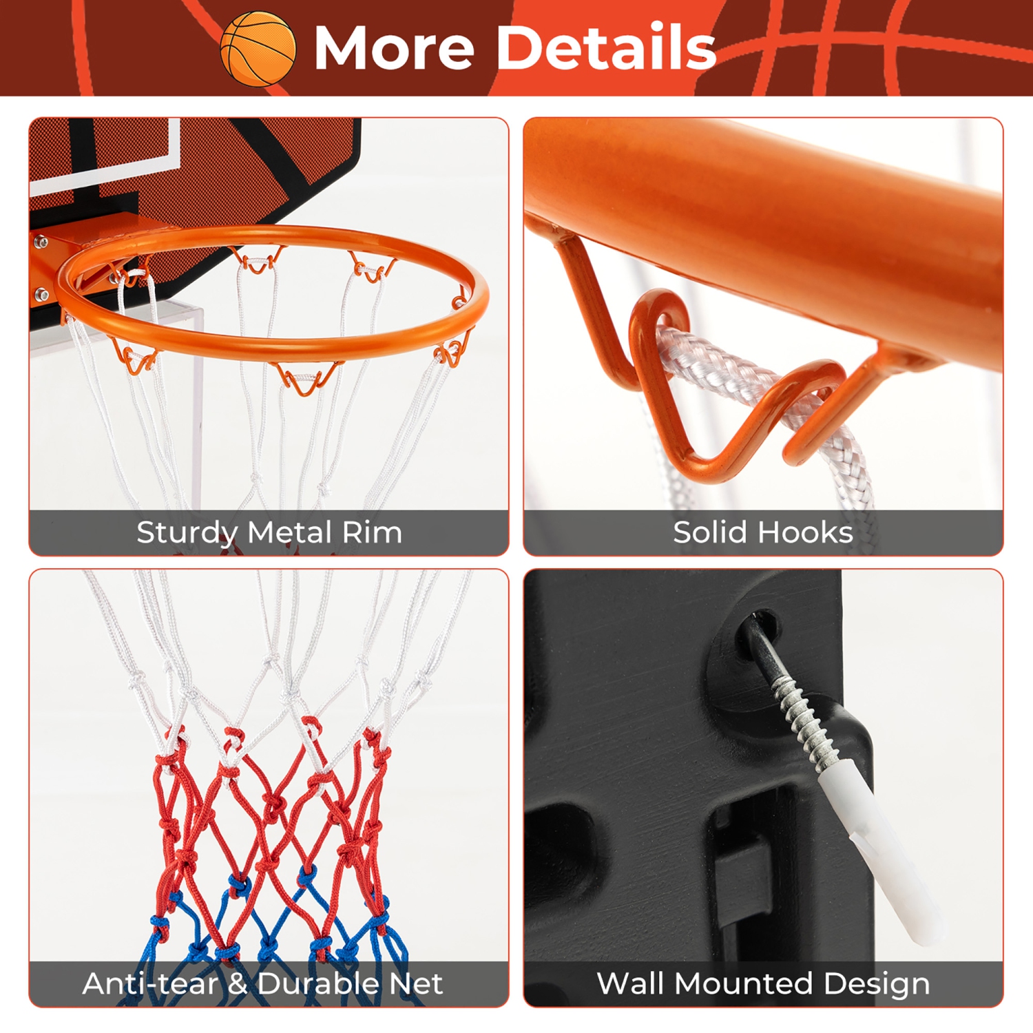 Gymax 26'' Wall Mounted Basketball Hoop Set w/Shatter-proof Backboard Indoor Toy Gift