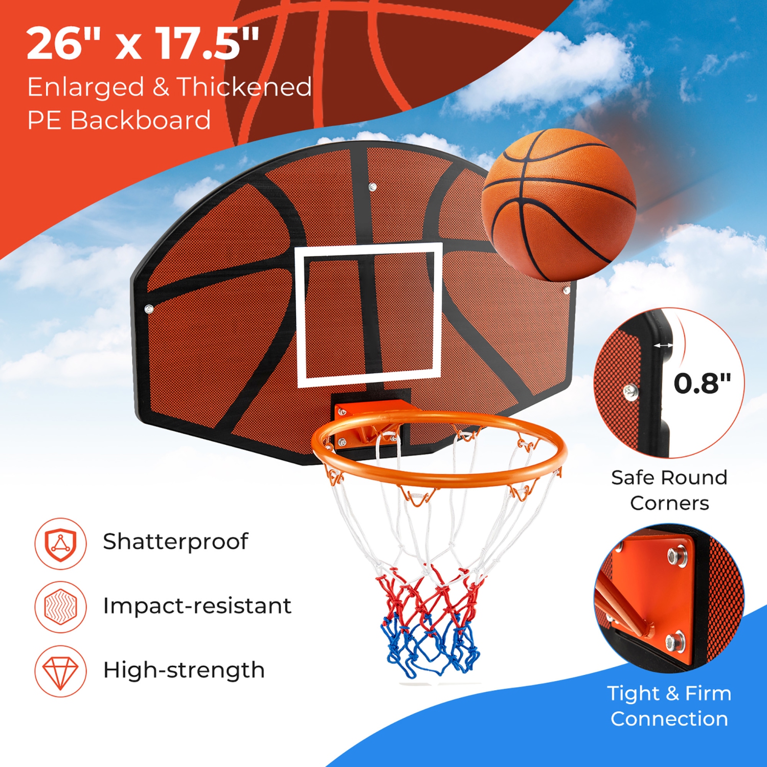 Gymax 26'' Wall Mounted Basketball Hoop Set w/Shatter-proof Backboard Indoor Toy Gift