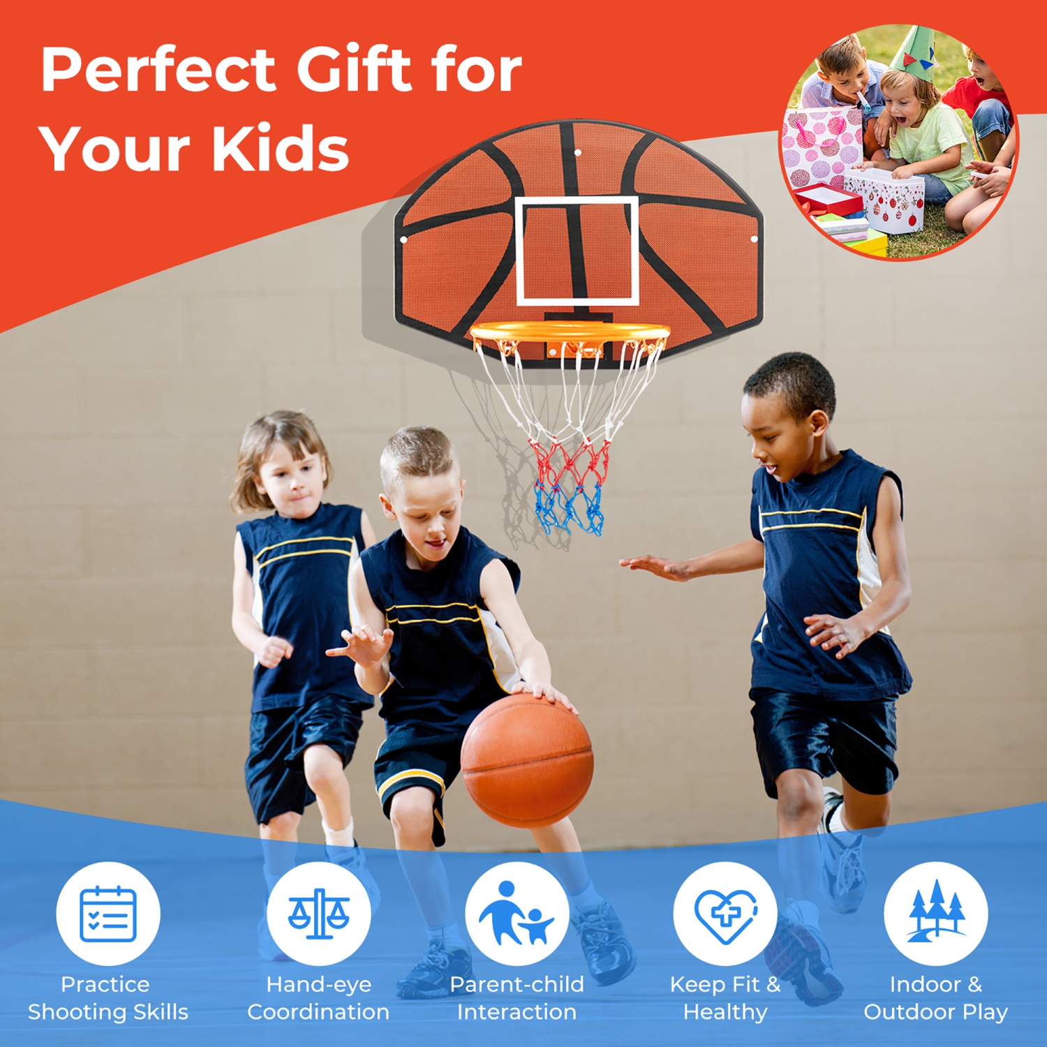 Gymax 26'' Wall Mounted Basketball Hoop Set w/Shatter-proof Backboard Indoor Toy Gift