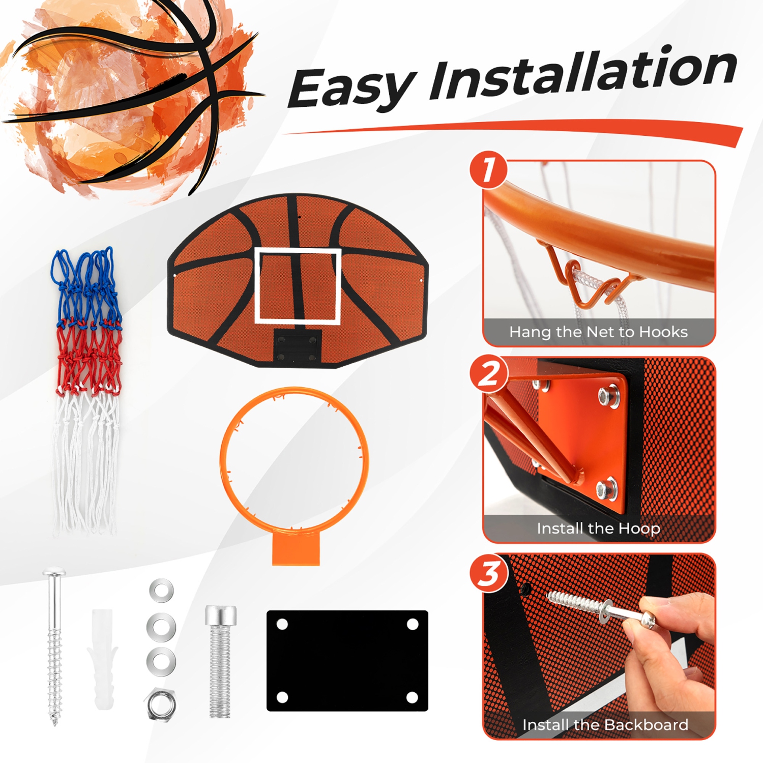 Gymax 26'' Wall Mounted Basketball Hoop Set w/Shatter-proof Backboard Indoor Toy Gift