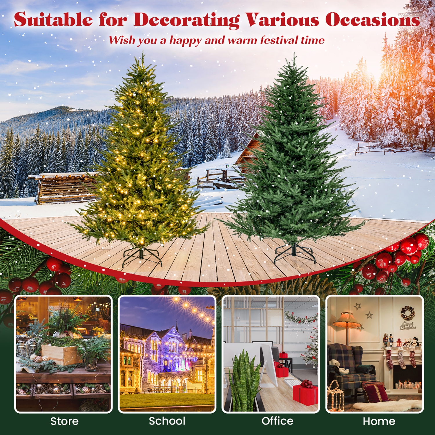 Gymax 7 ft pre-lit artificial Christmas tree artificial hinged Christmas tree w/ 380 LED lights & 1130 Branch Tips