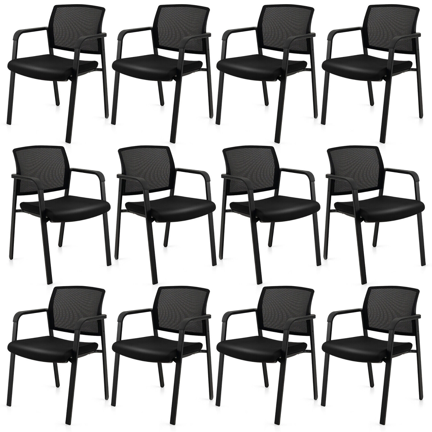 Gymax 12-Pack Office Conference Chair Set Mesh Guest Reception Stack Chairs w/ Caster Wheels