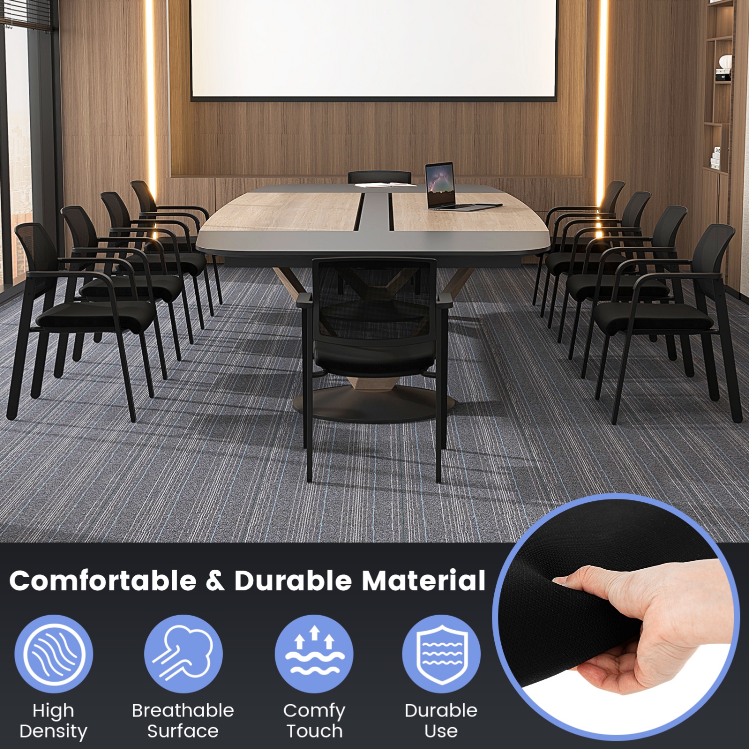 Gymax 12-Pack Office Conference Chair Set Mesh Guest Reception Stack Chairs w/ Caster Wheels