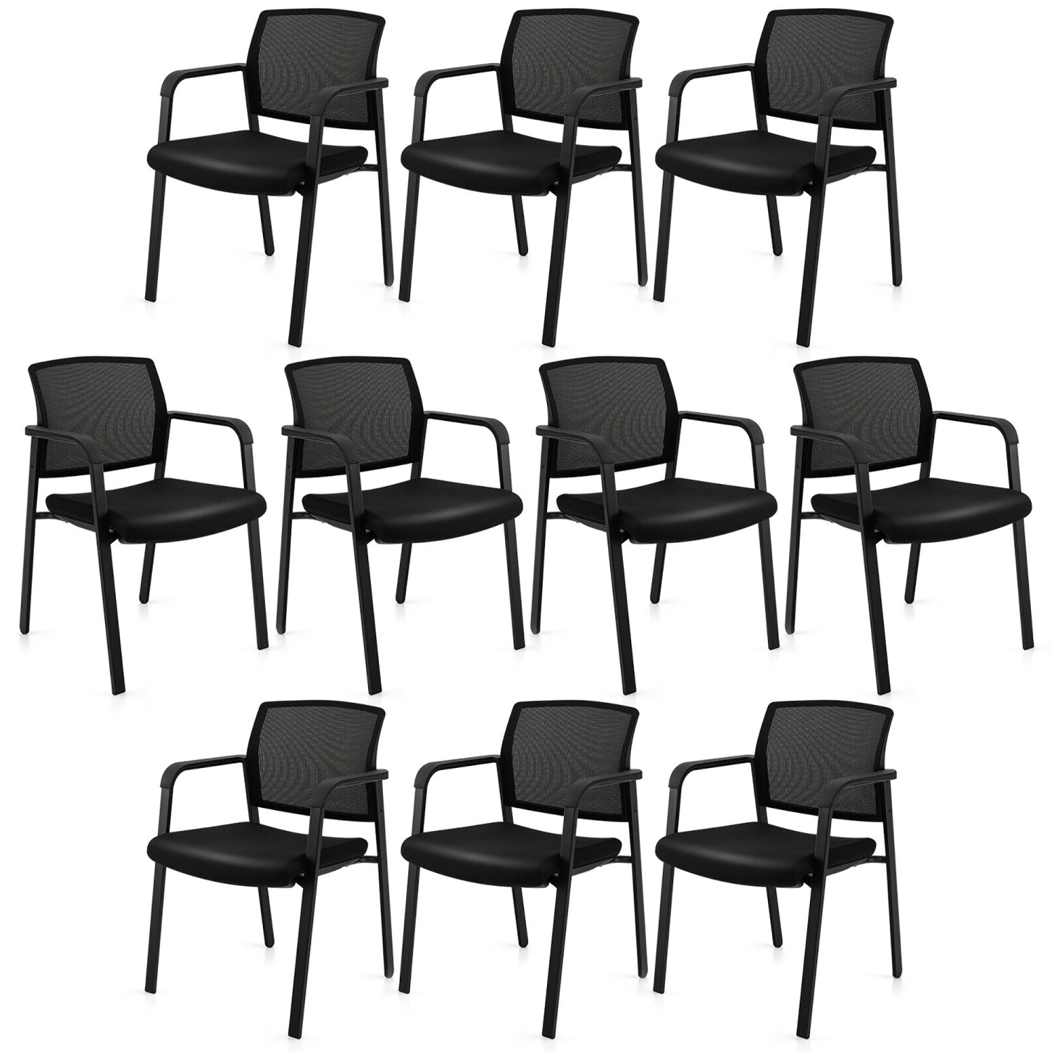 Gymax 10-Pack Office Conference Chair Set Mesh Guest Reception Stack Chairs w/ Caster Wheels